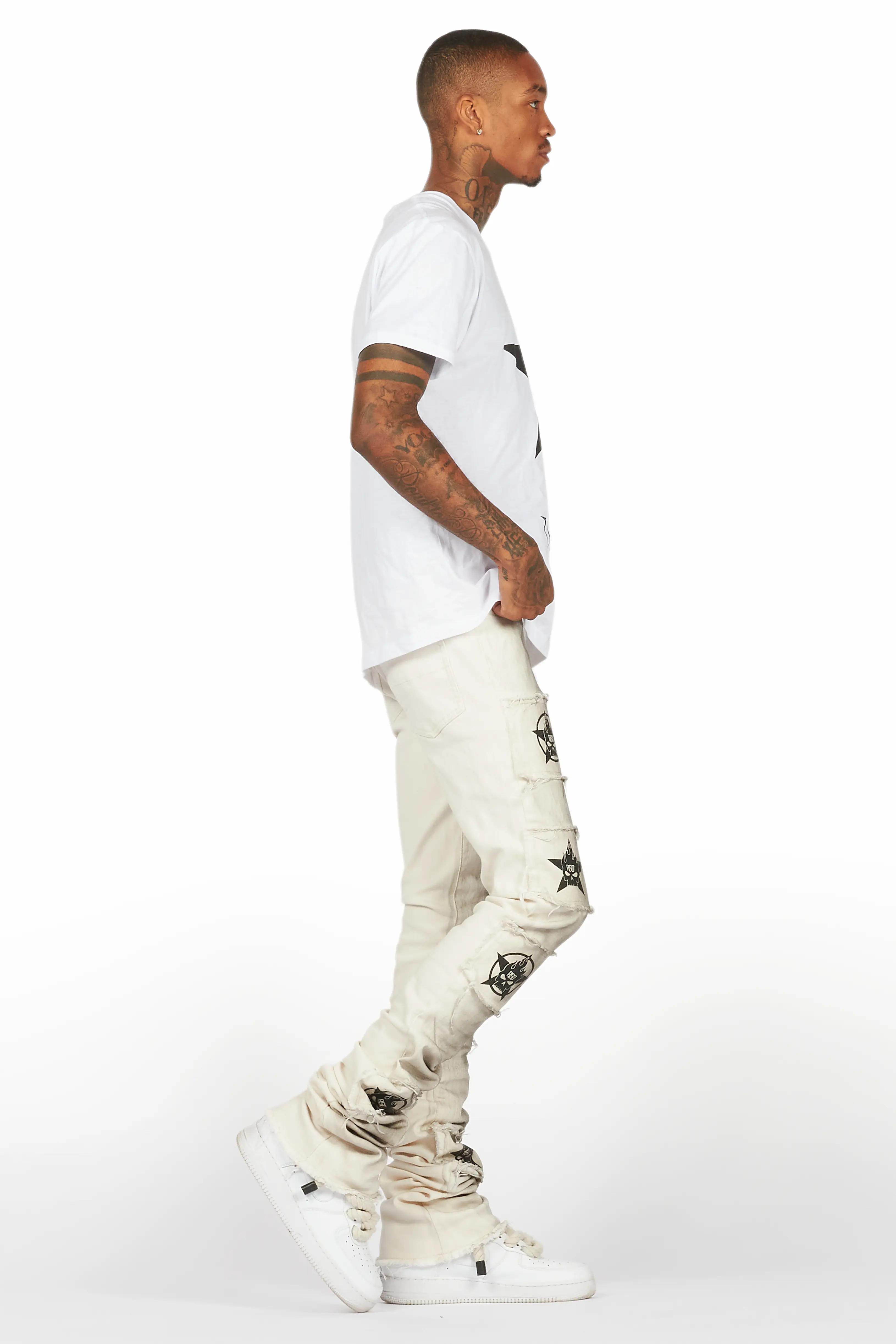 Jadon White/Beige T-Shirt/Super Stacked Flare Jean Bundle - Image 3