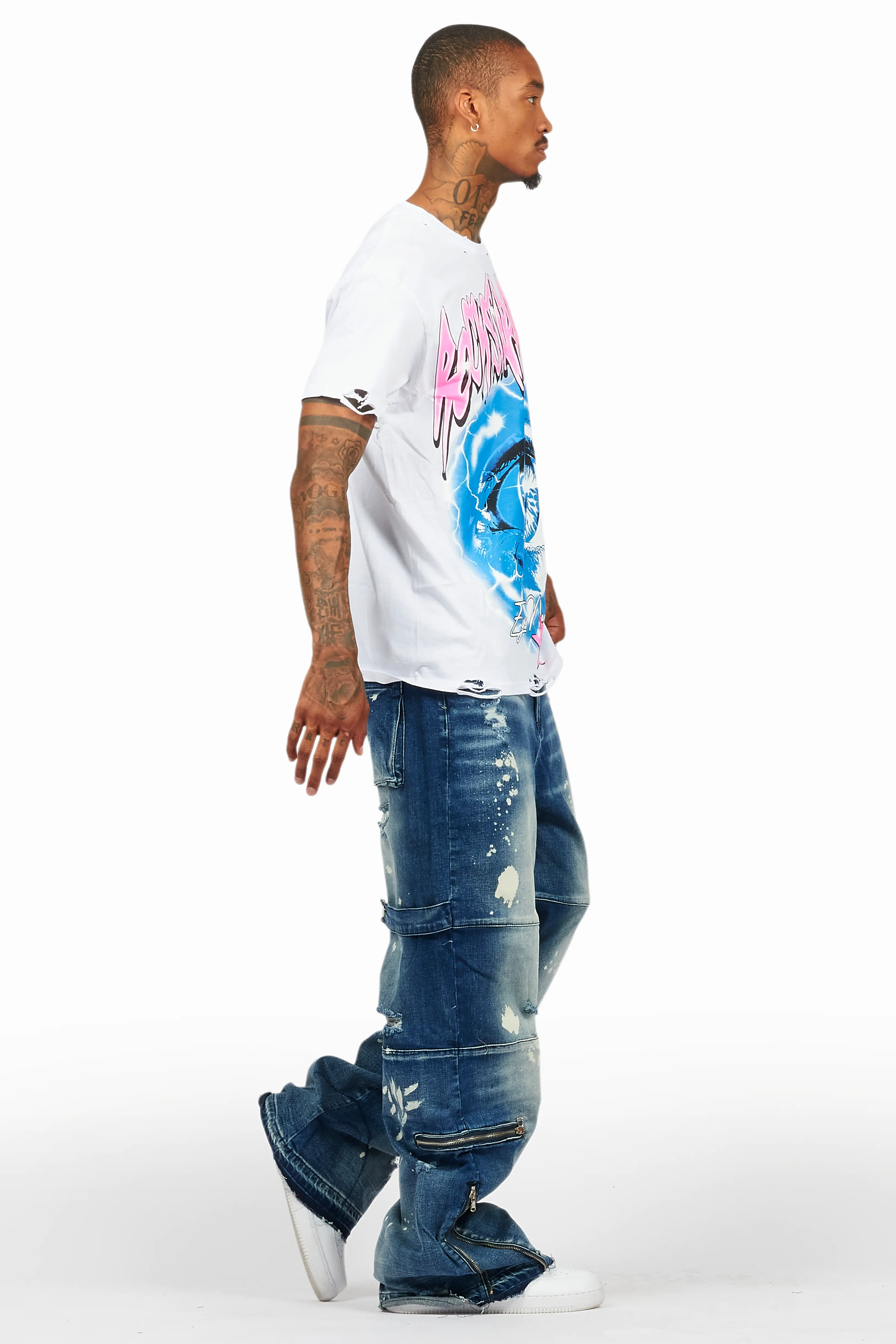 Pello White/Blue T-Shirt & Grib Baggy Fit Jean Bundle - Image 3