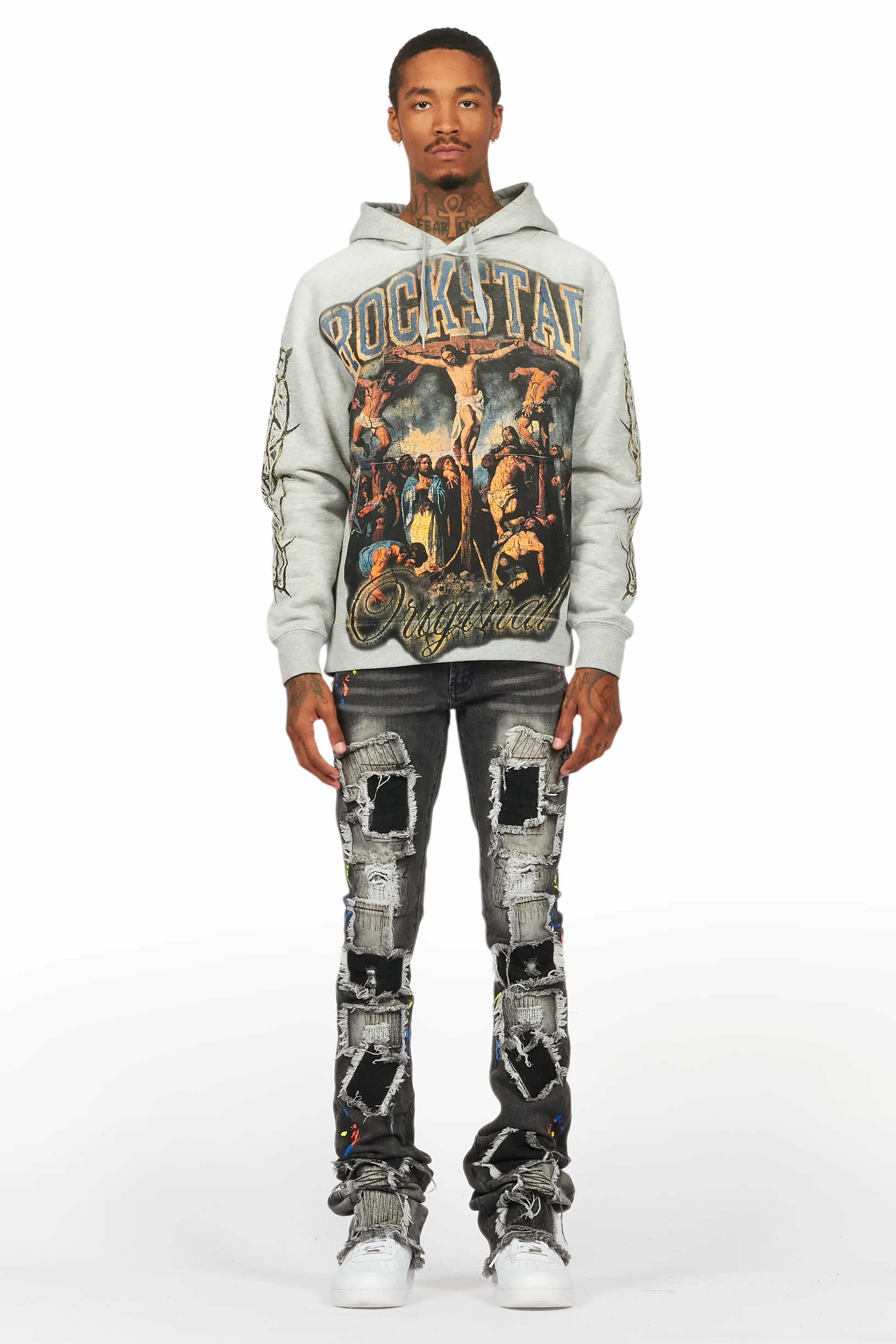 Waller Heather Grey Hoodie/Super Stacked Flare Jean Bundle - Image 2