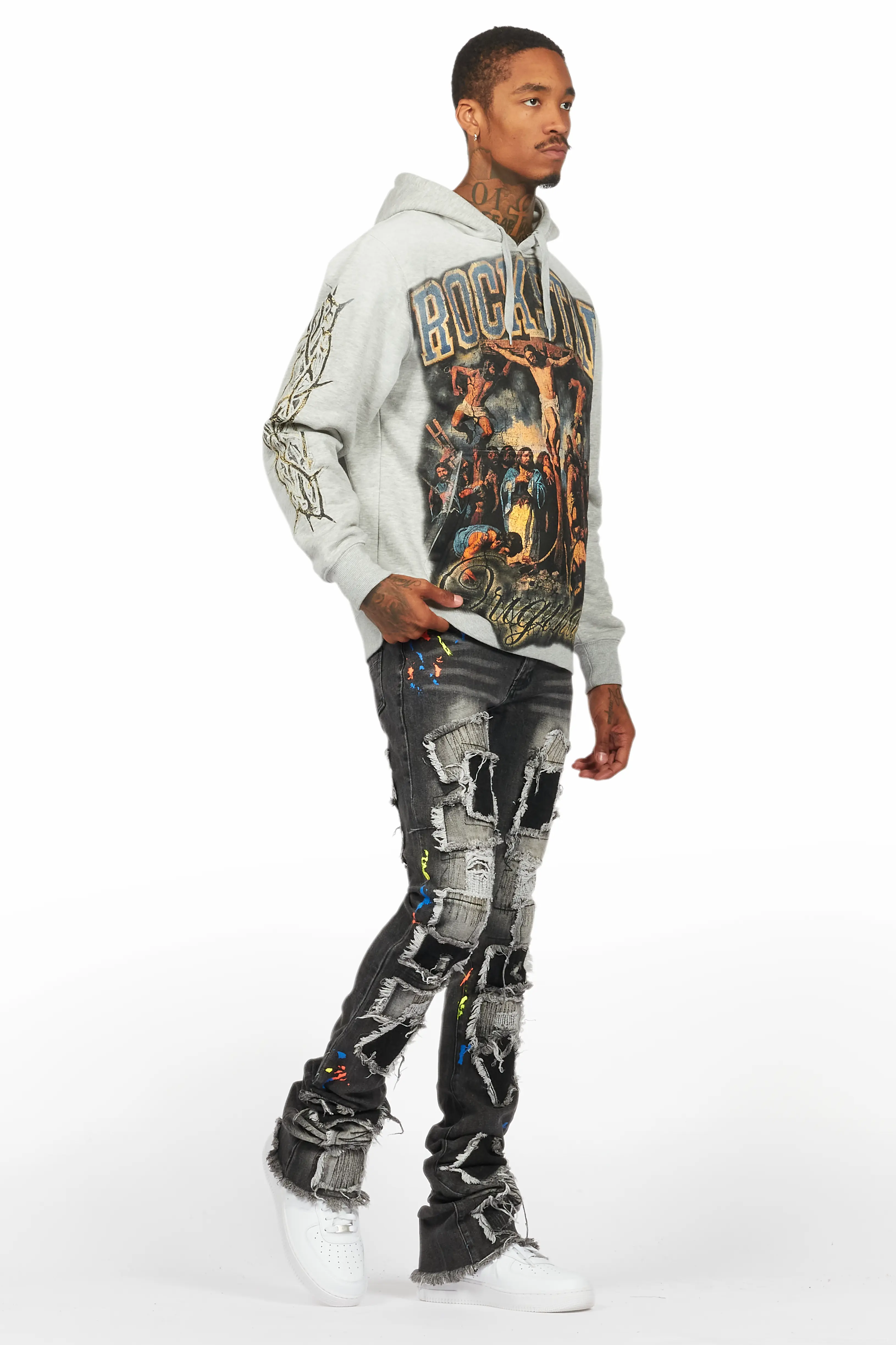 Waller Heather Grey Hoodie/Super Stacked Flare Jean Bundle - Image 6