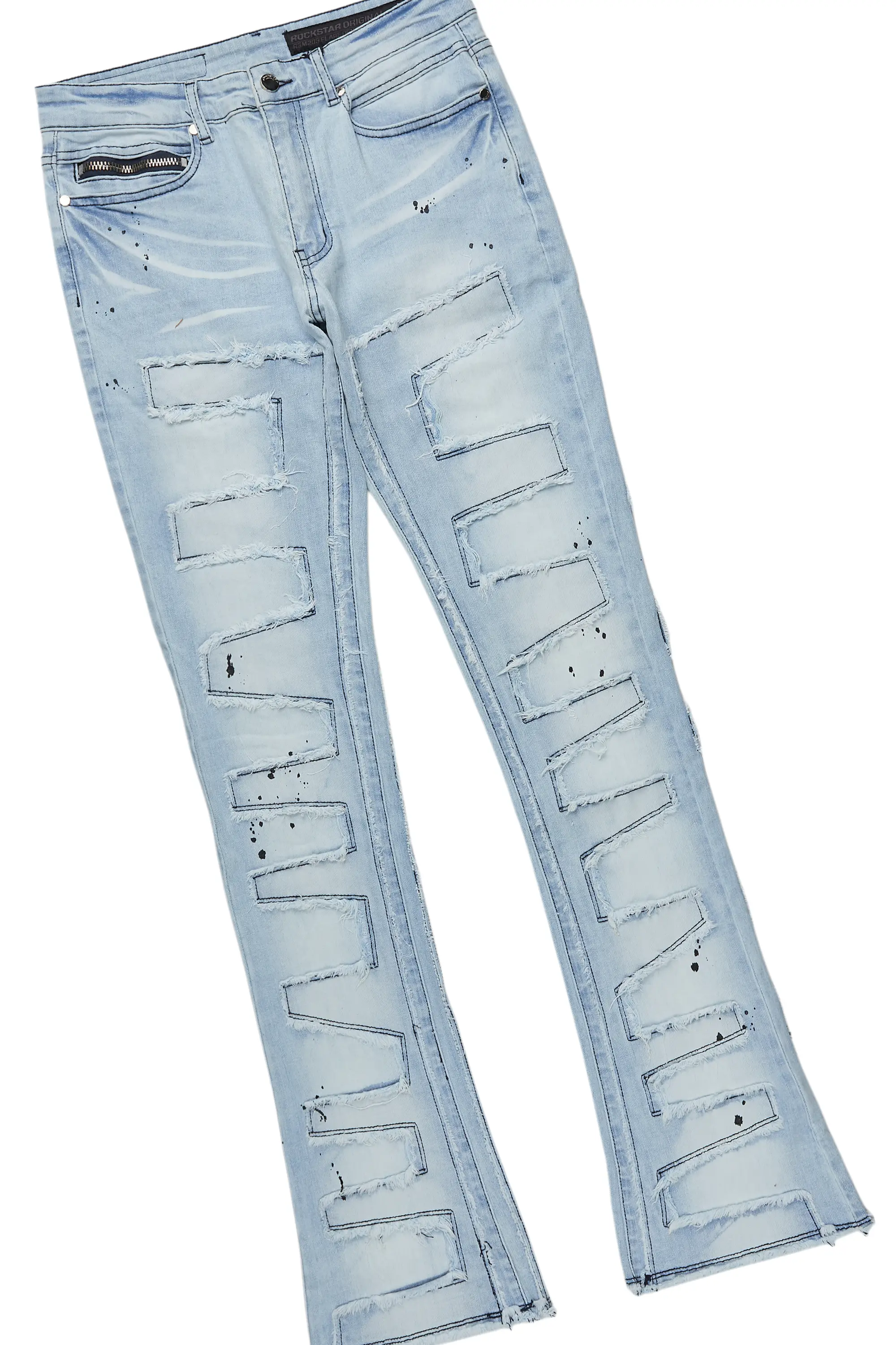 All Seeing Eyes White/Blue Long Sleeve T-Shirt/Stacked Flare Jean Set - Image 3