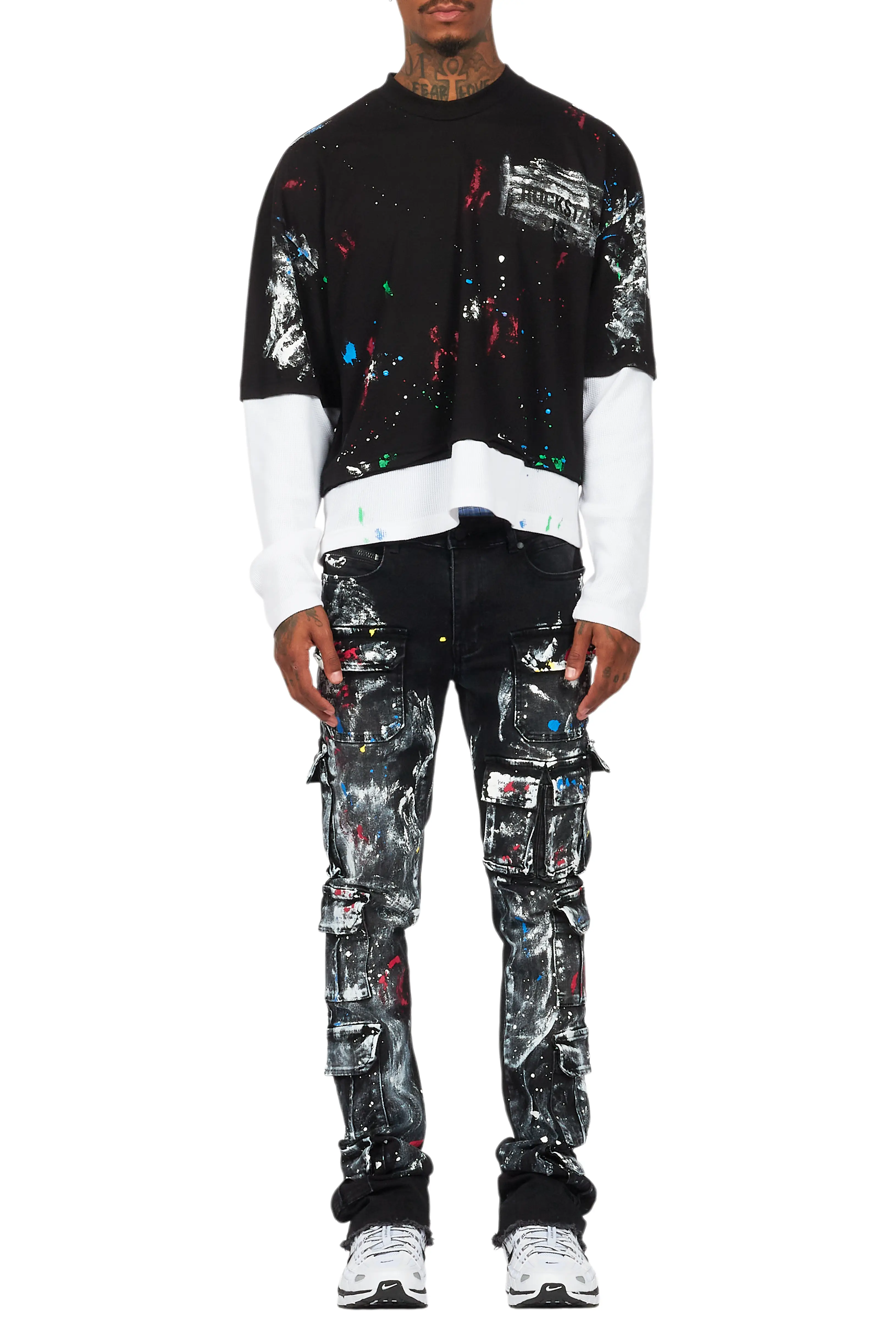 Farrow Black Painter Double Layer T-Shirt/Stacked Flare Jean Bundle - Image 10