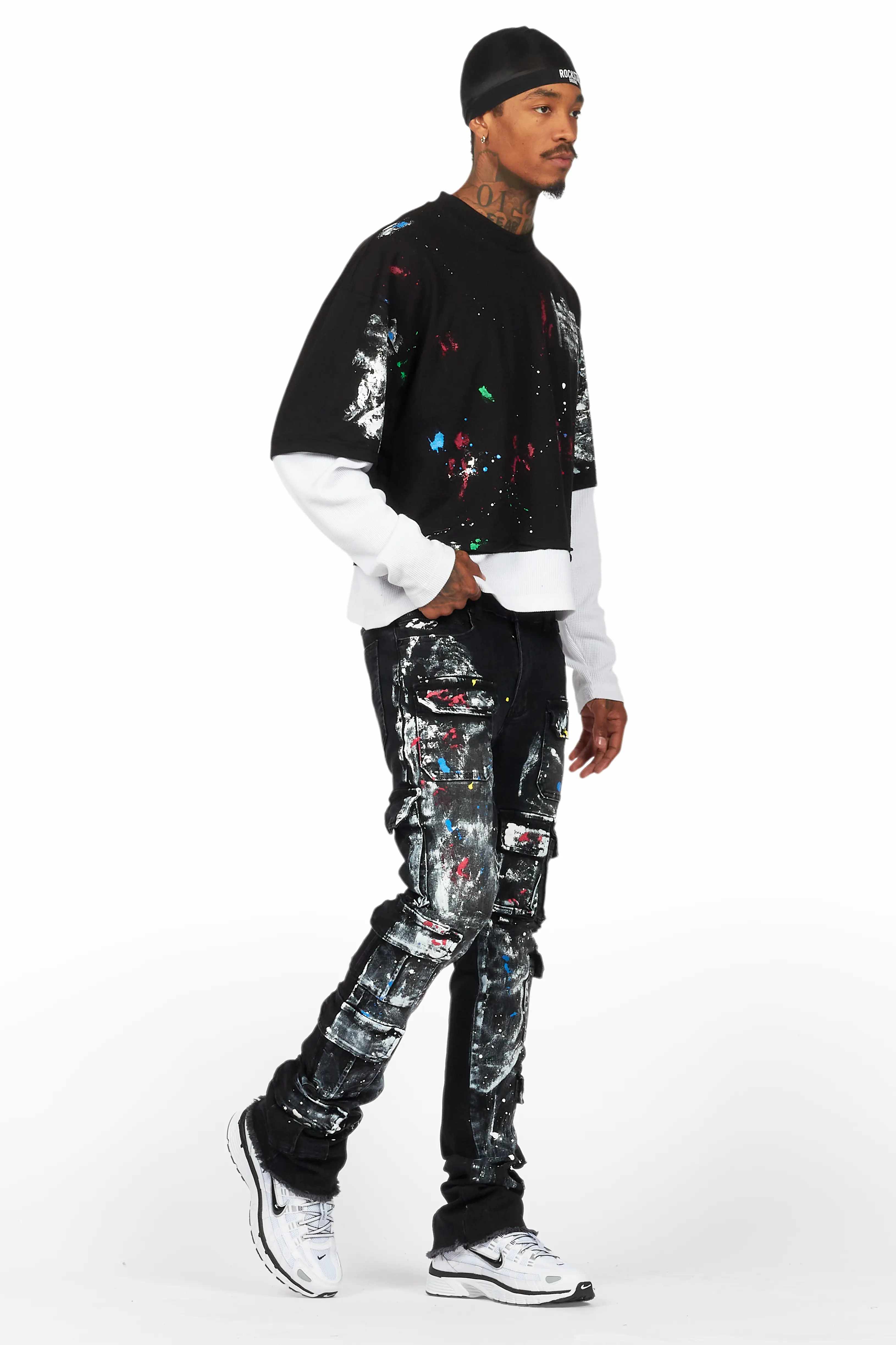 Farrow Black Painter Double Layer T-Shirt/Stacked Flare Jean Bundle - Image 6