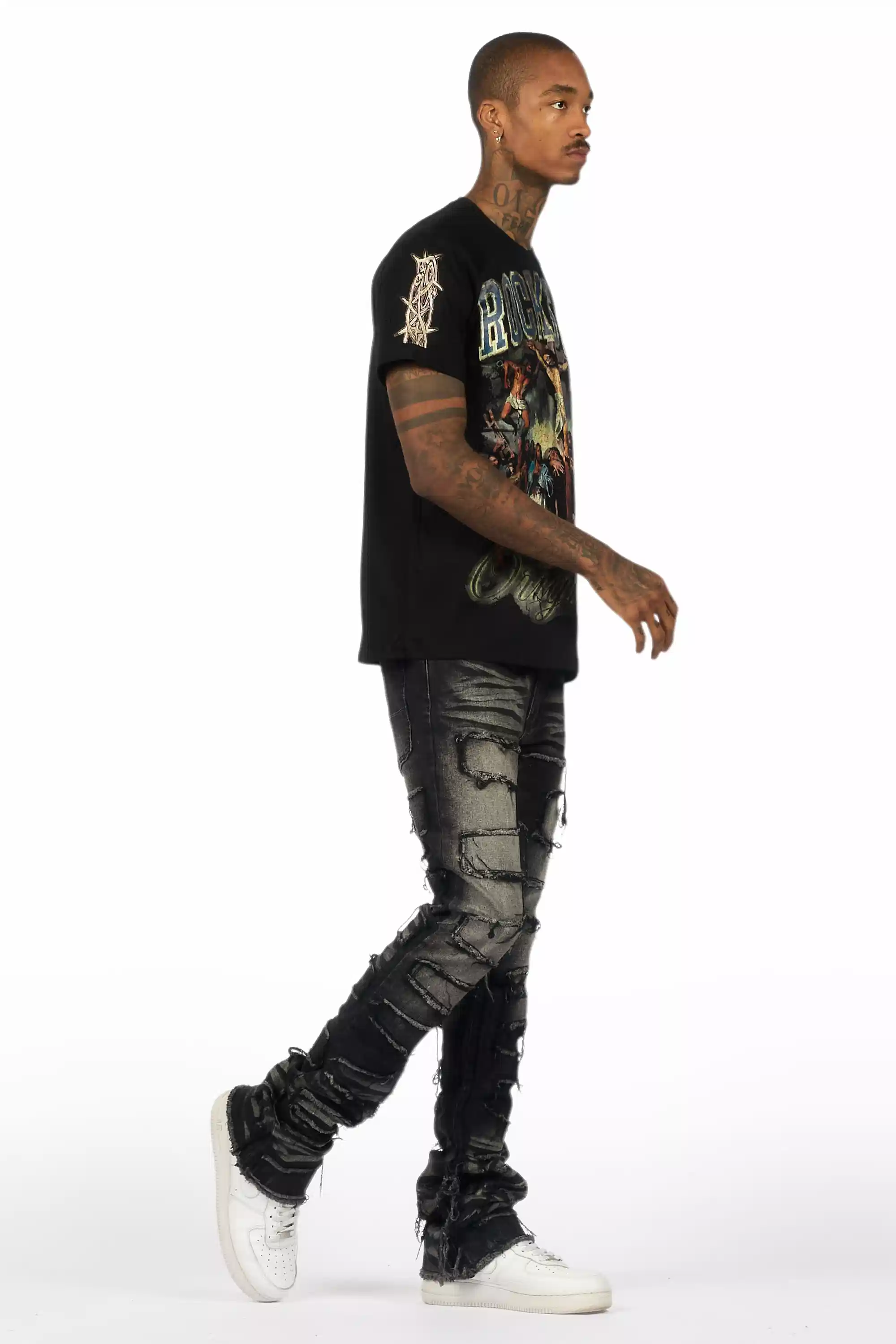 Waller Dark Grey Graphic T-Shirt/Stacked Flare Jean Bundle - Image 3