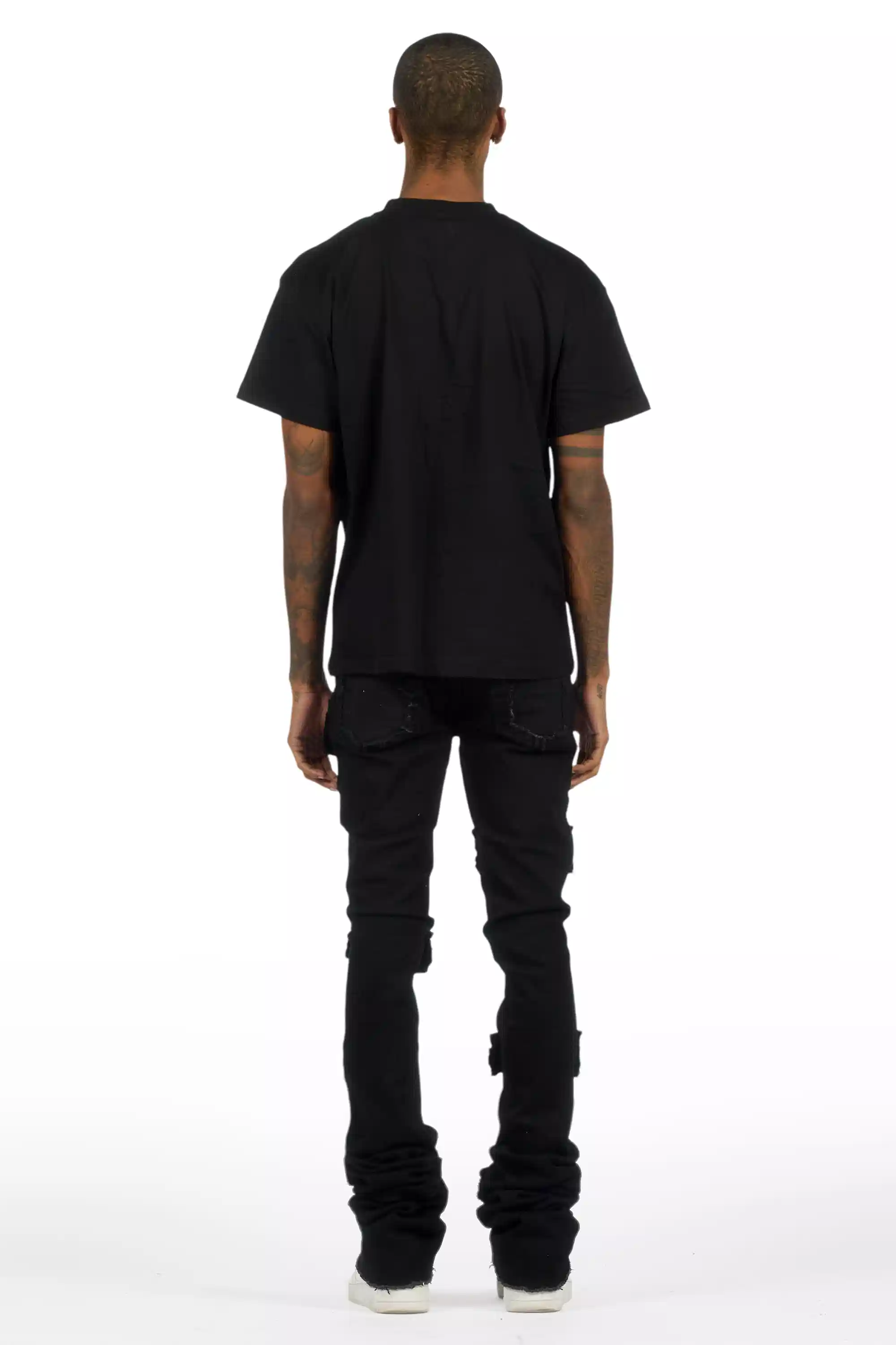 Tarl Black Oversized T-Shirt/Painted Super Stacked Flare Jean Bundle - Image 5