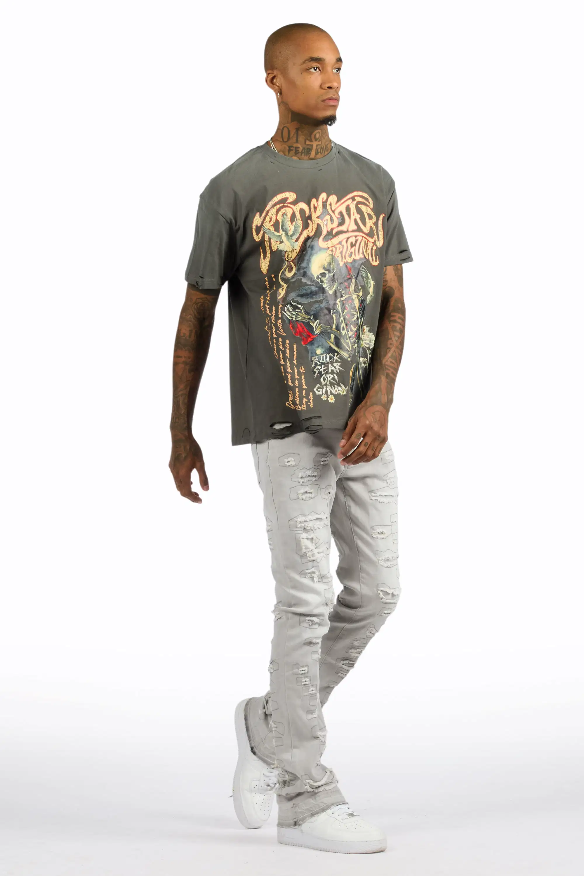 Danby Charcoal Oversized Graphic T-Shirt/Stacked Flare Jean Bundle - Image 3