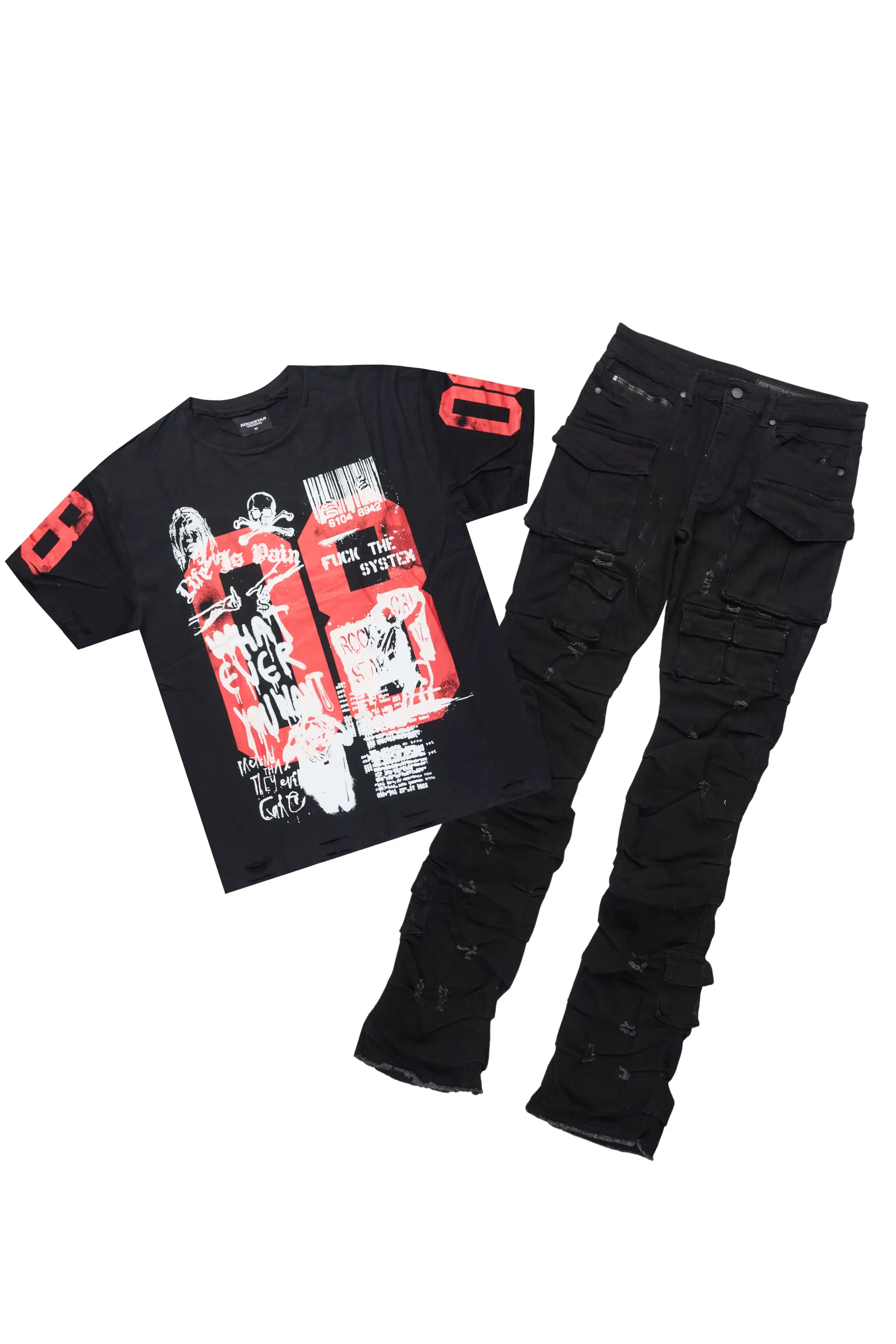 Grill Black T-Shirt/Stacked Flare Jean Bundle