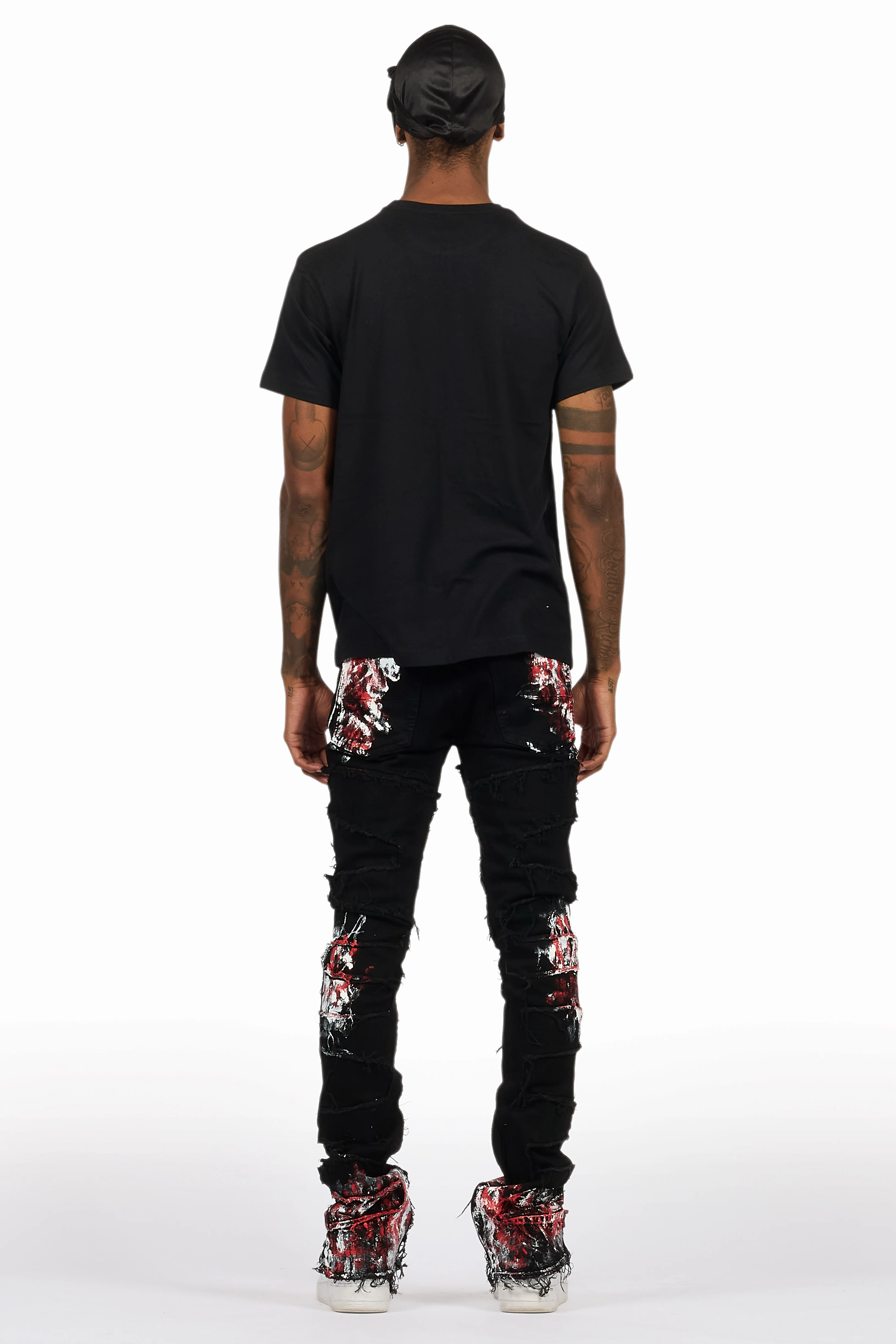 Saxon Black/Red T-Shirt/Stacked Flare Jean Set - Image 4