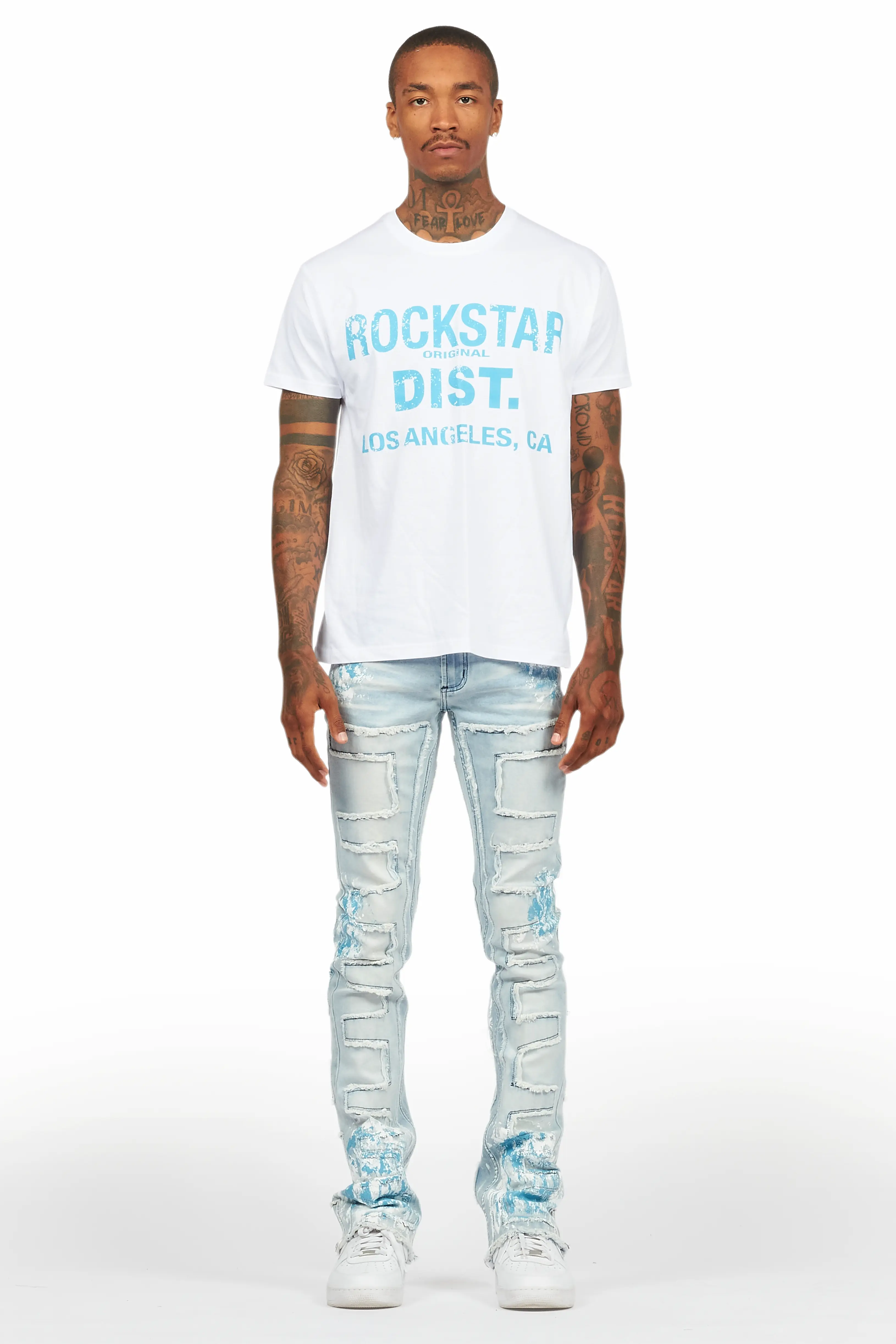 Saxon White/Blue T-Shirt/Stacked Flare Jean Set - Image 8