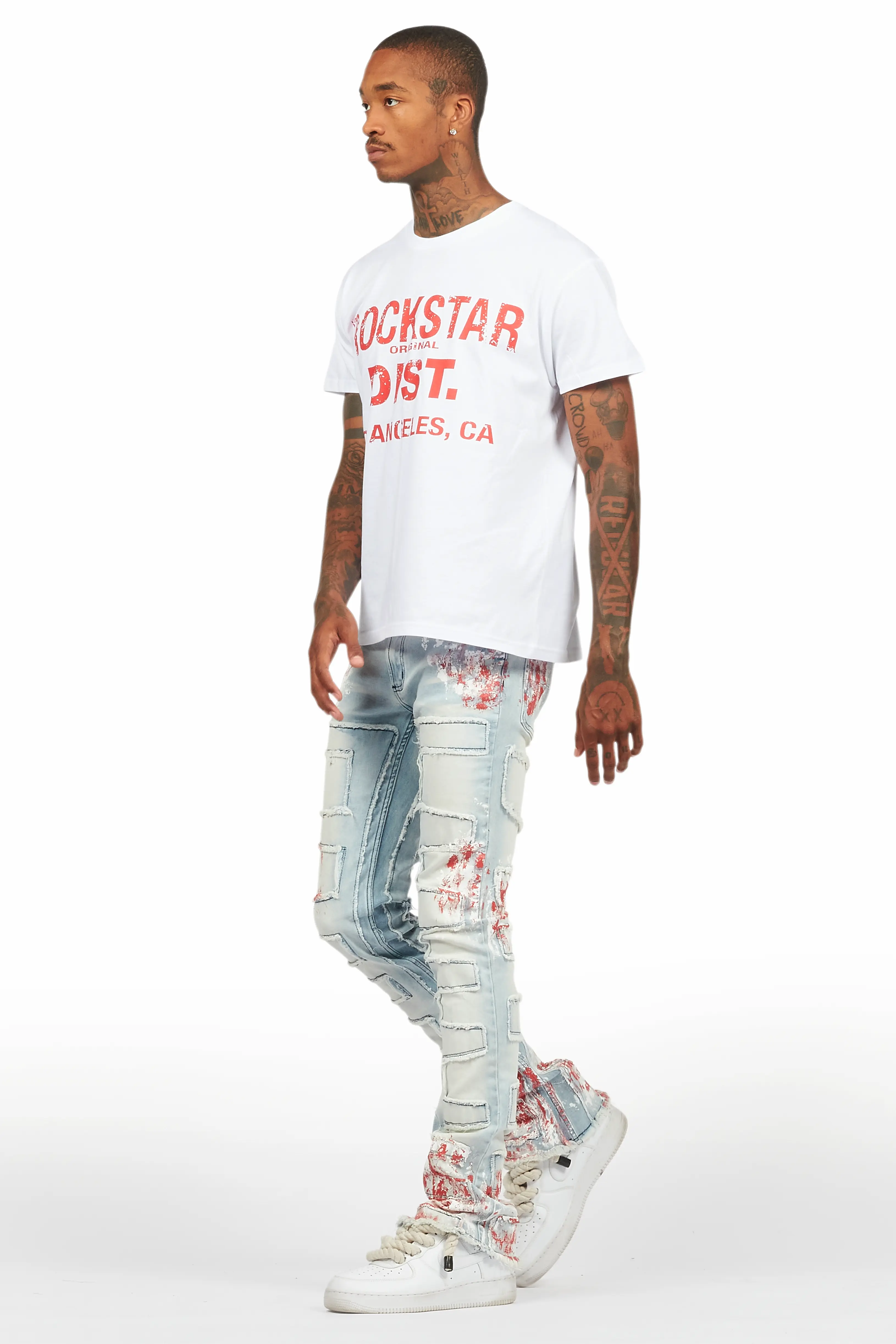 Saxon White/Red T-Shirt/Stacked Flare Jean Set - Image 5