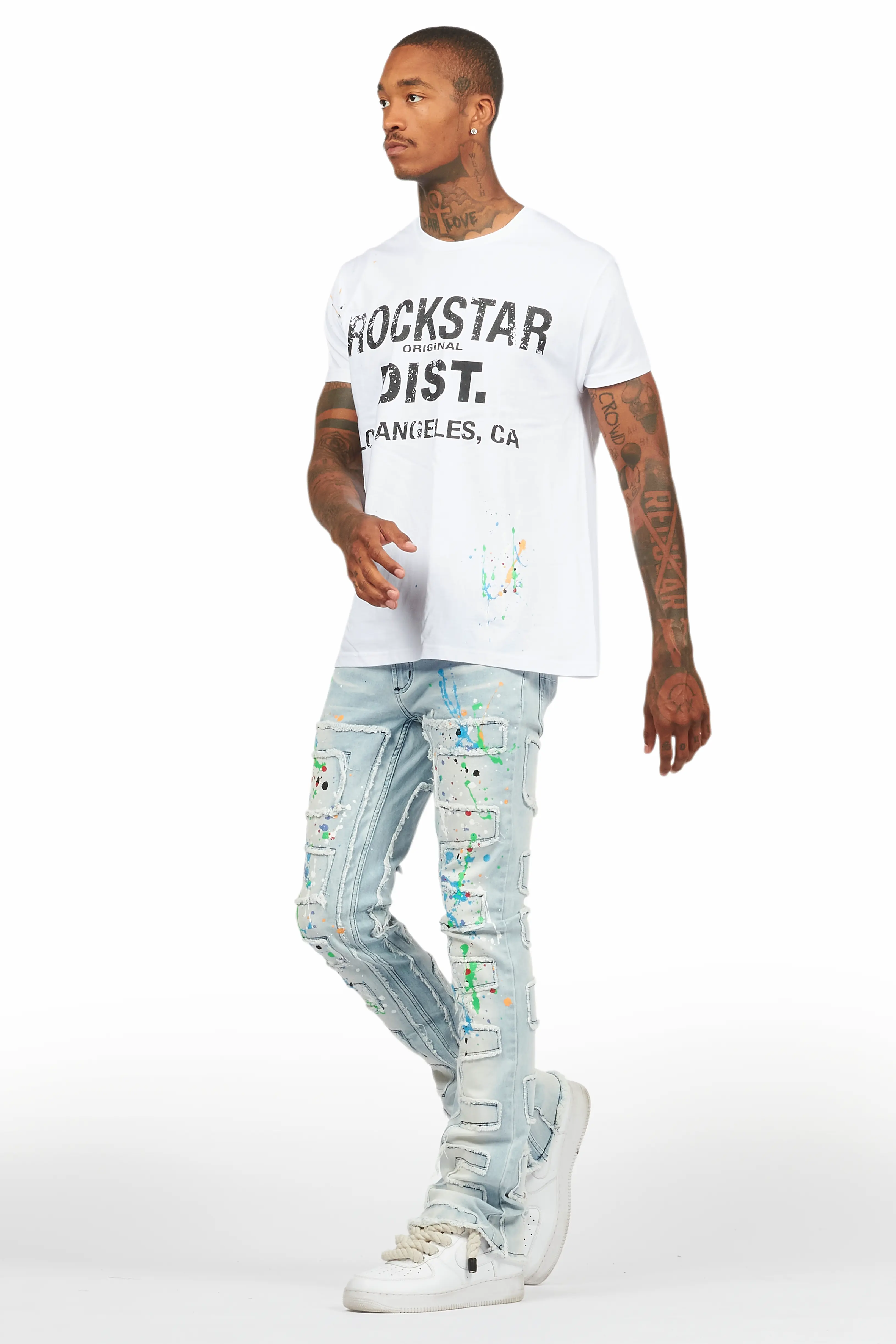 Oriel White/Black T-Shirt/Stacked Flare Jean Set - Image 5