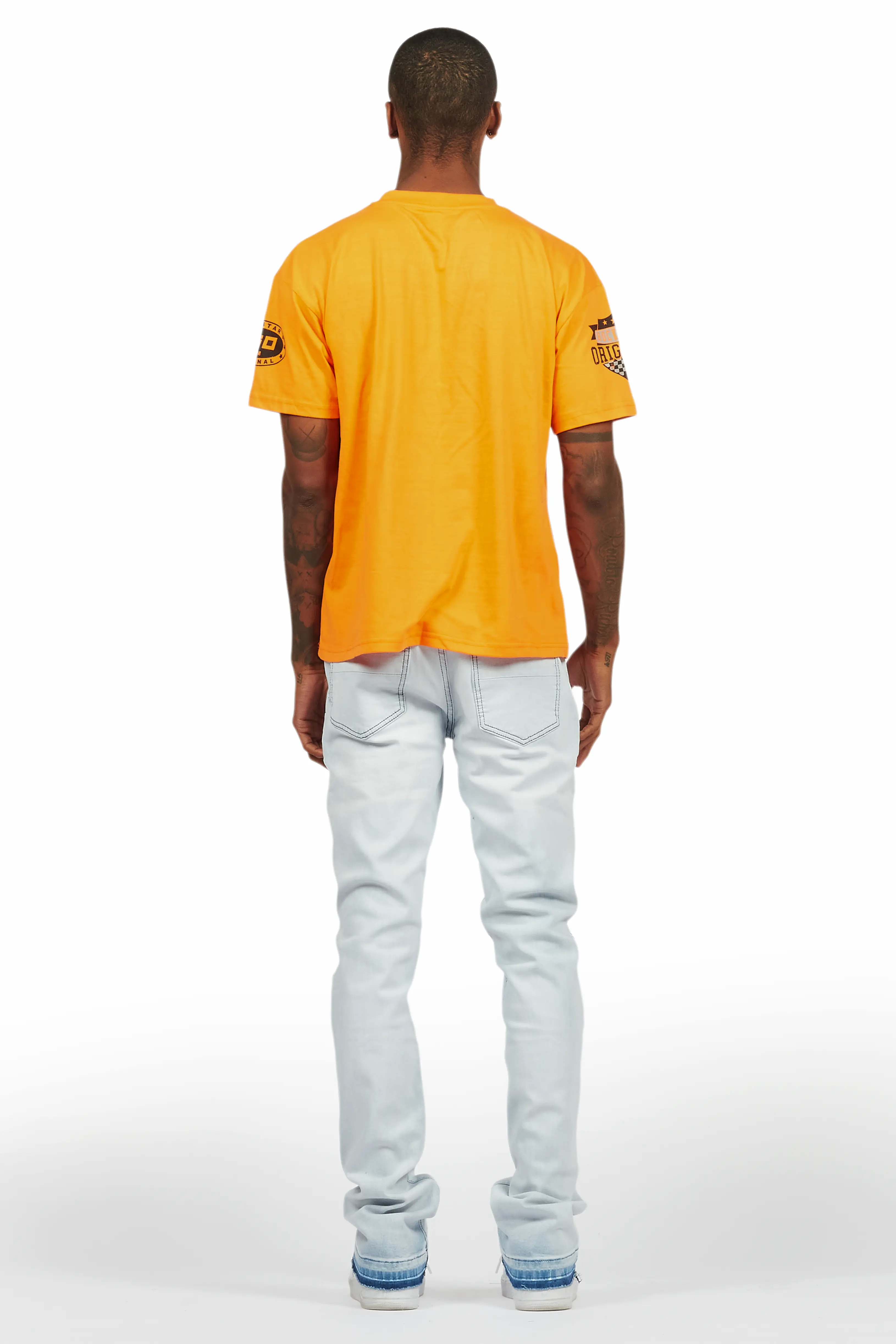 Amos Orange T-Shirt/Dag Blue Stacked Flare Jean Set - Image 10