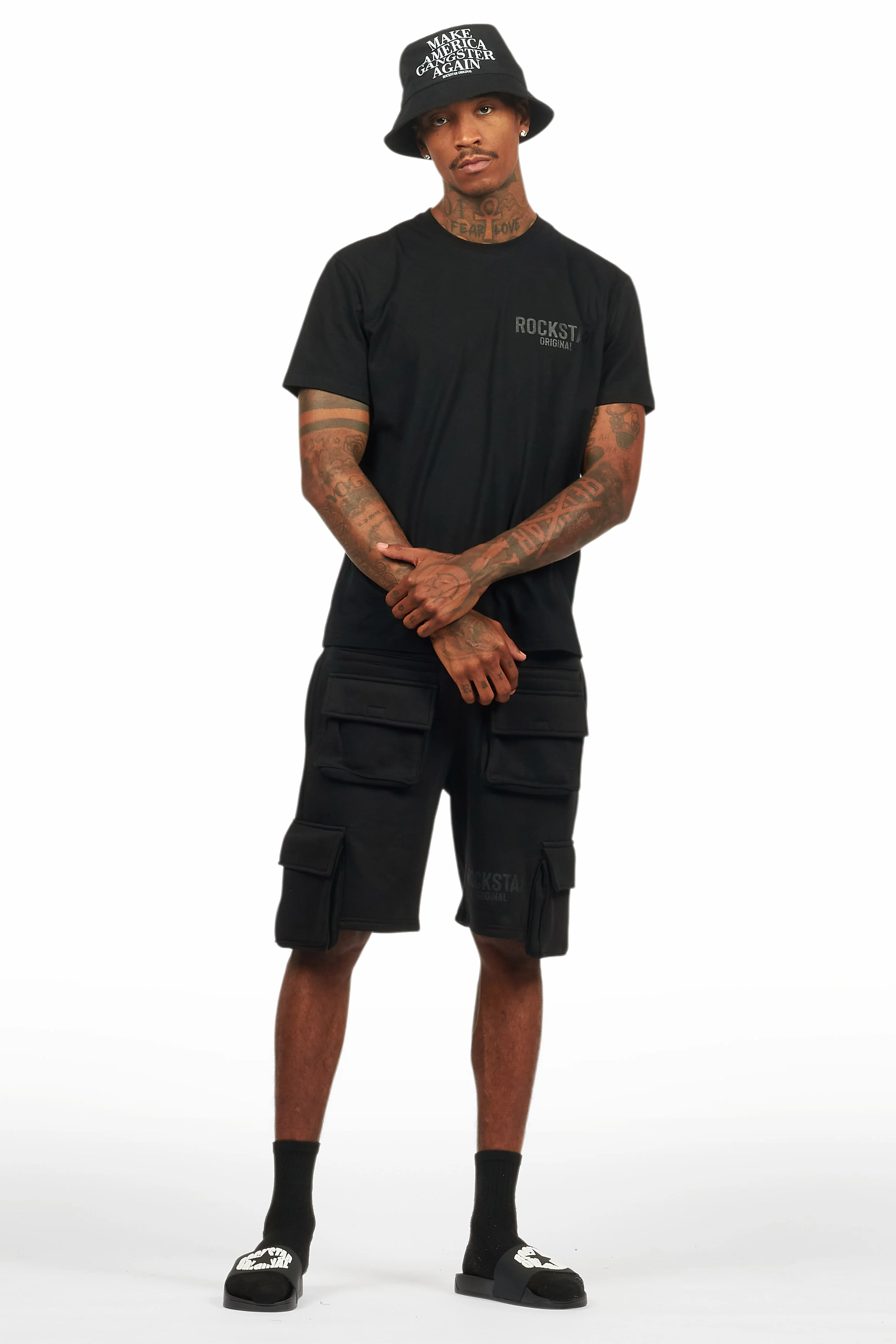 Sana Black/Black T-Shirt Cargo Shorts Set - Image 2