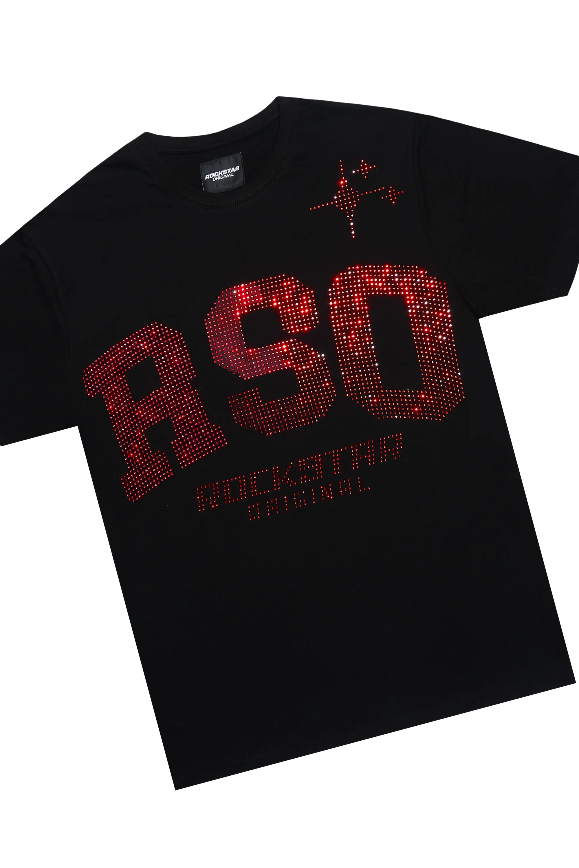 Bellamy Black/Red Rhinestone Tee Short Set - Image 5