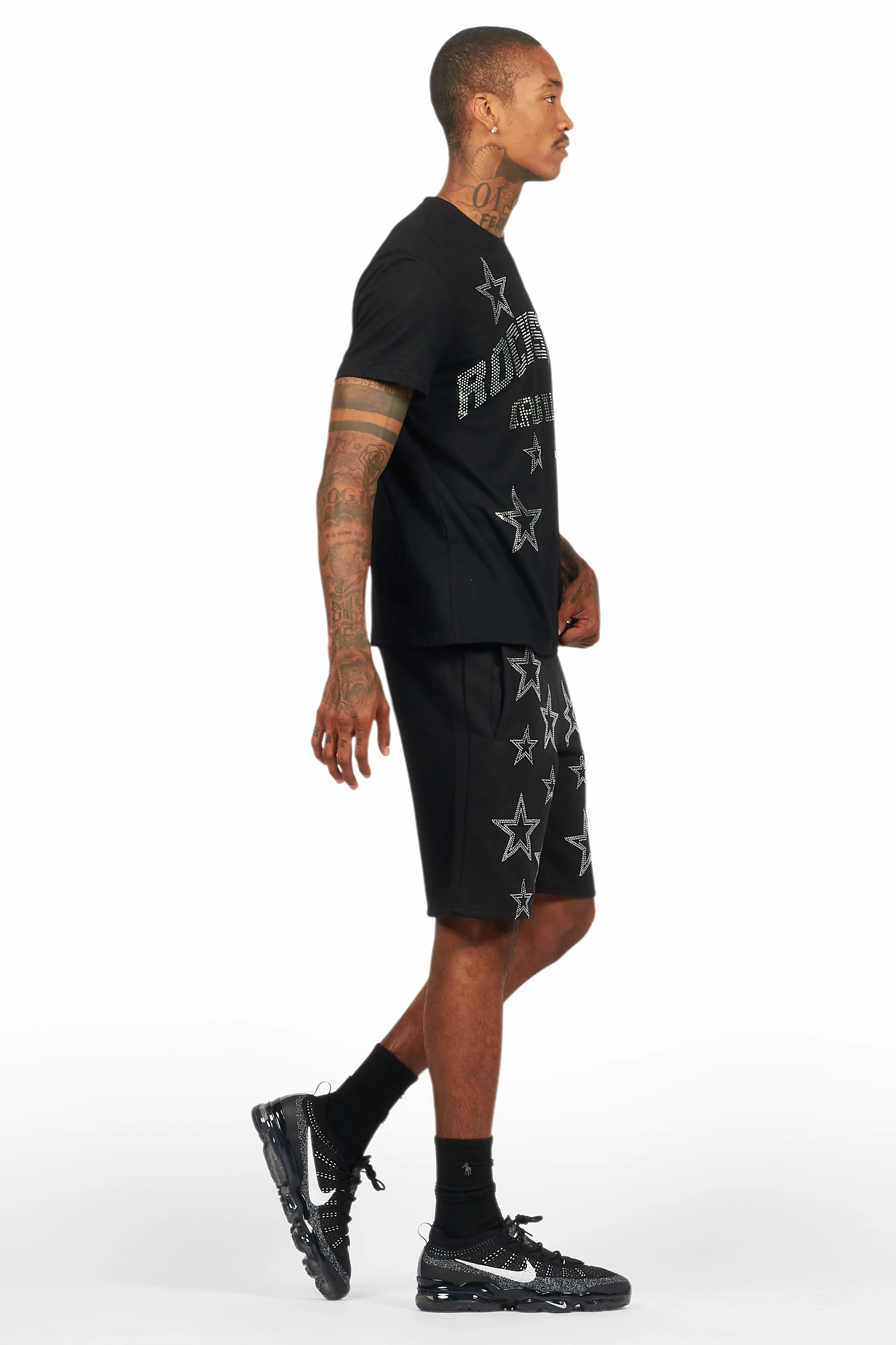 Nox Black Rhinestone T Shirt Short Set - Image 8