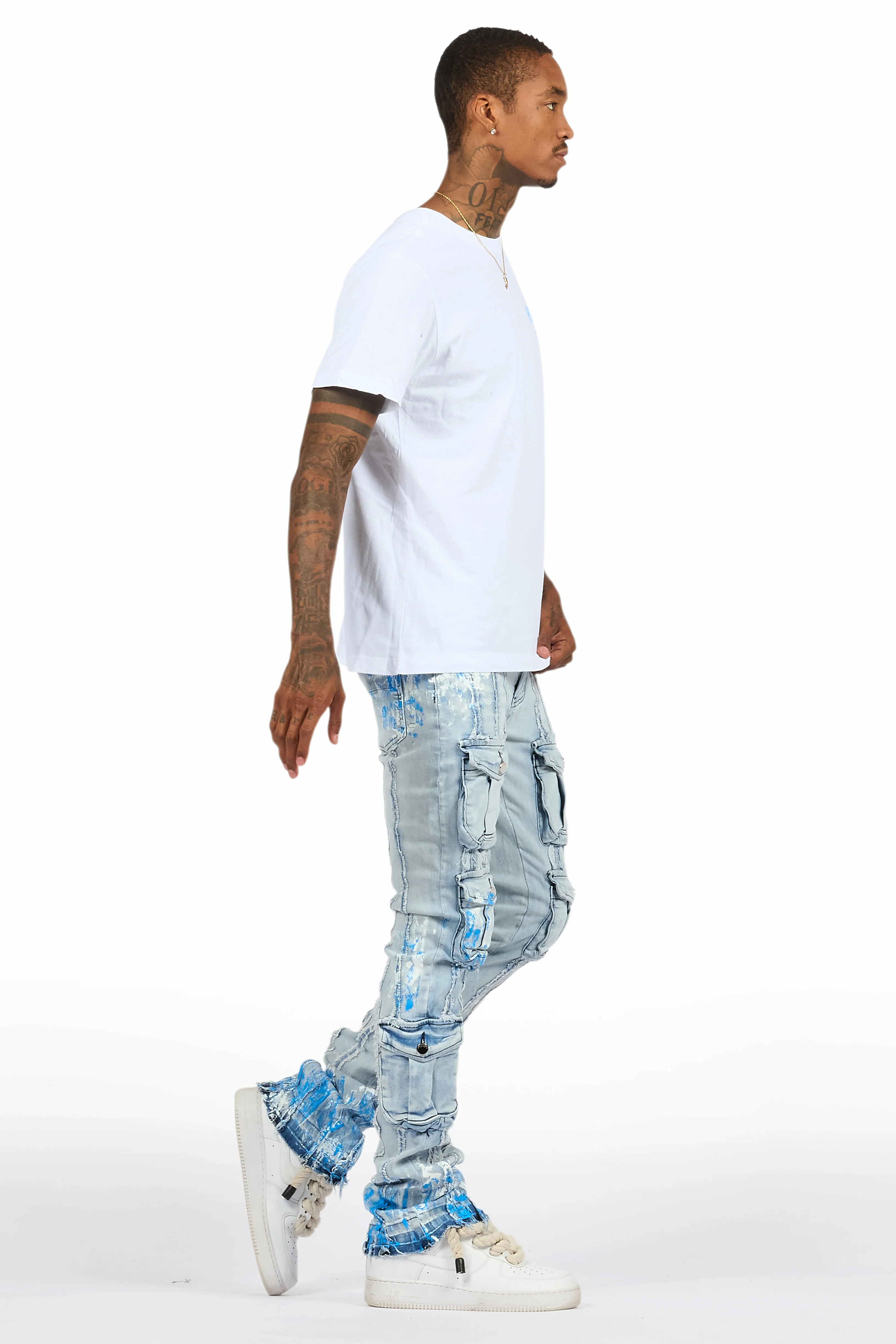 Quentin White/Blue T-Shirt/Stacked Flare Jean Set - Image 3