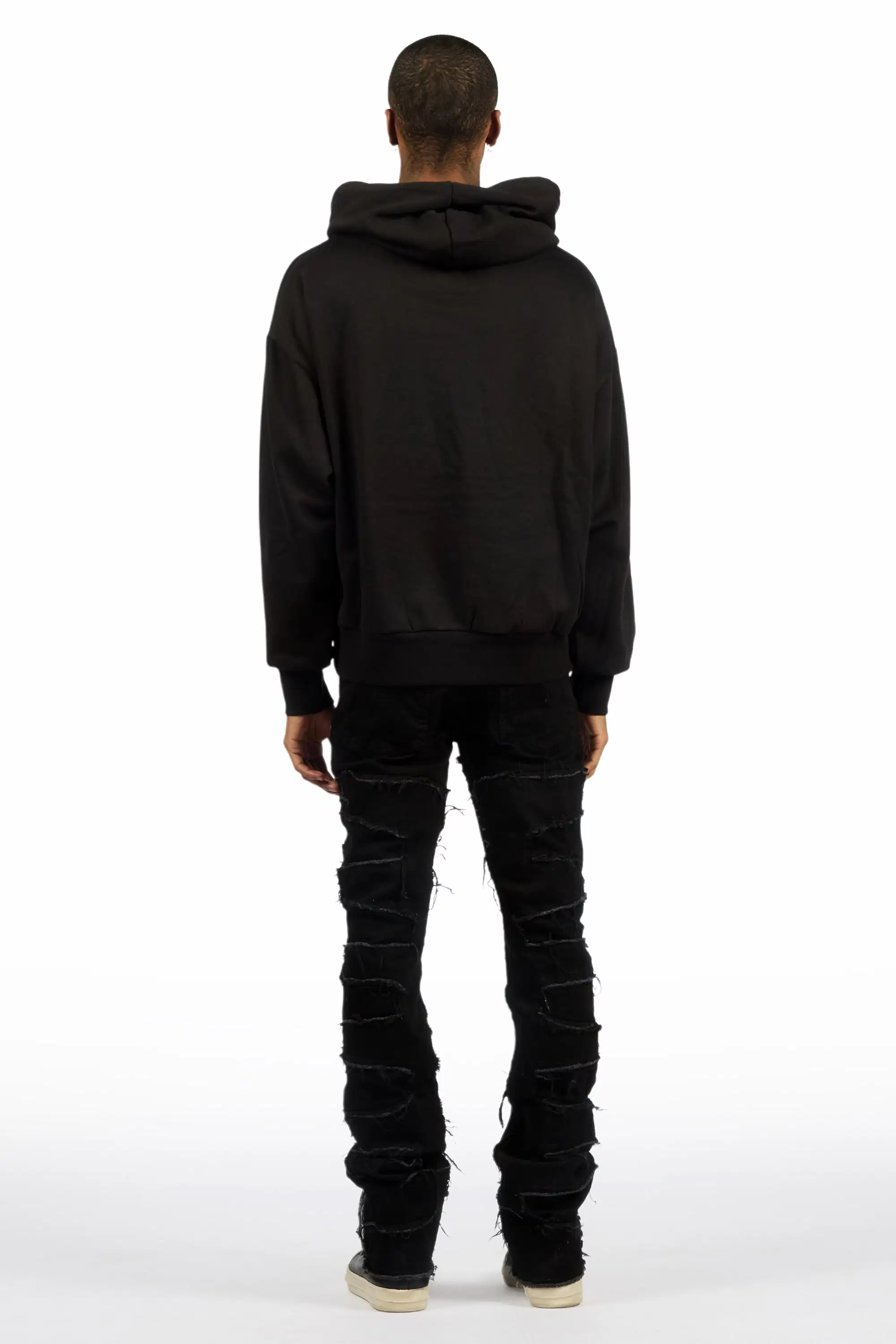 Saxon Black/Black Hoodie/Stacked Flare Jean Set - Image 4