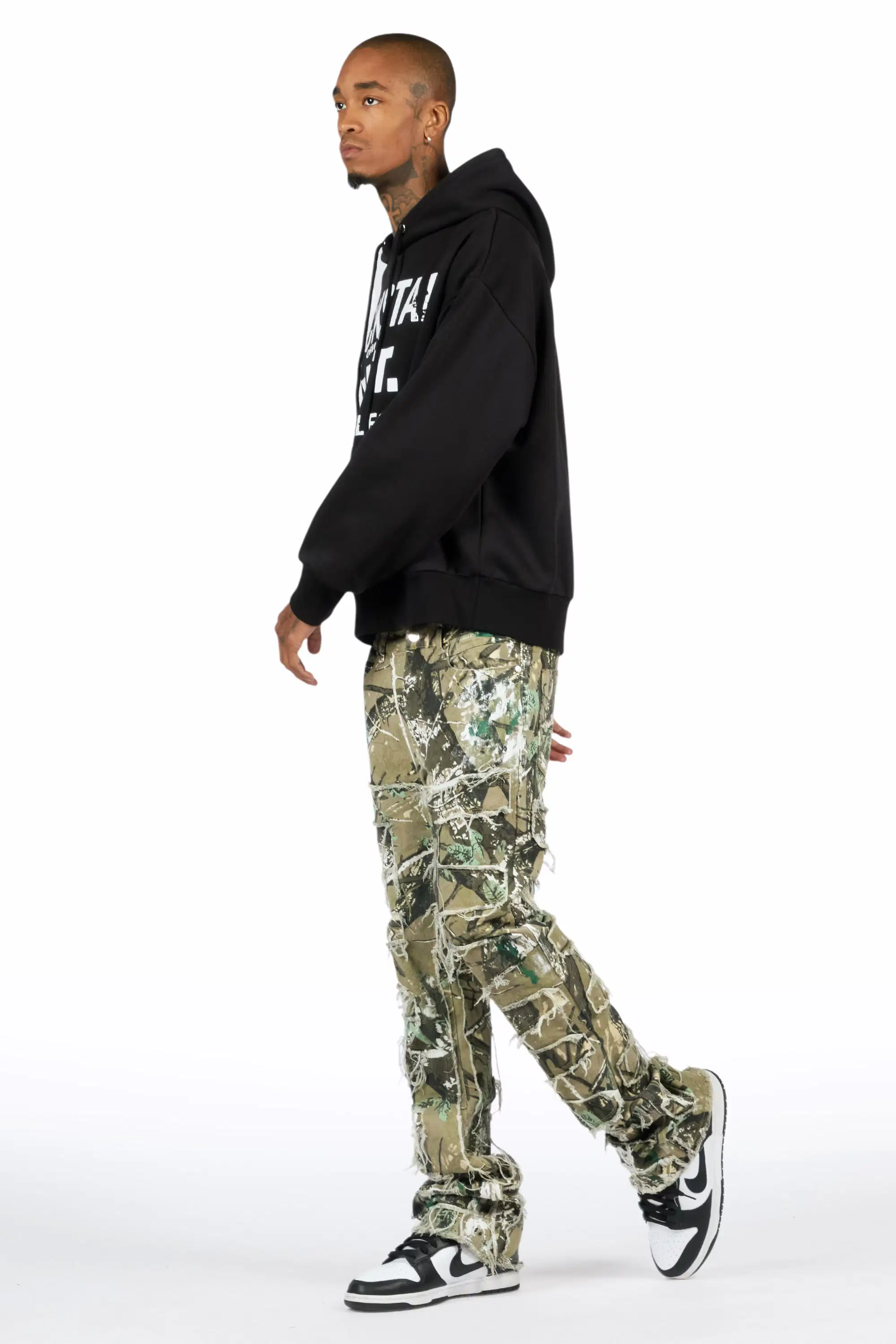 Saxon Black/Camo Hoodie/Stacked Flare Jean Set - Image 5