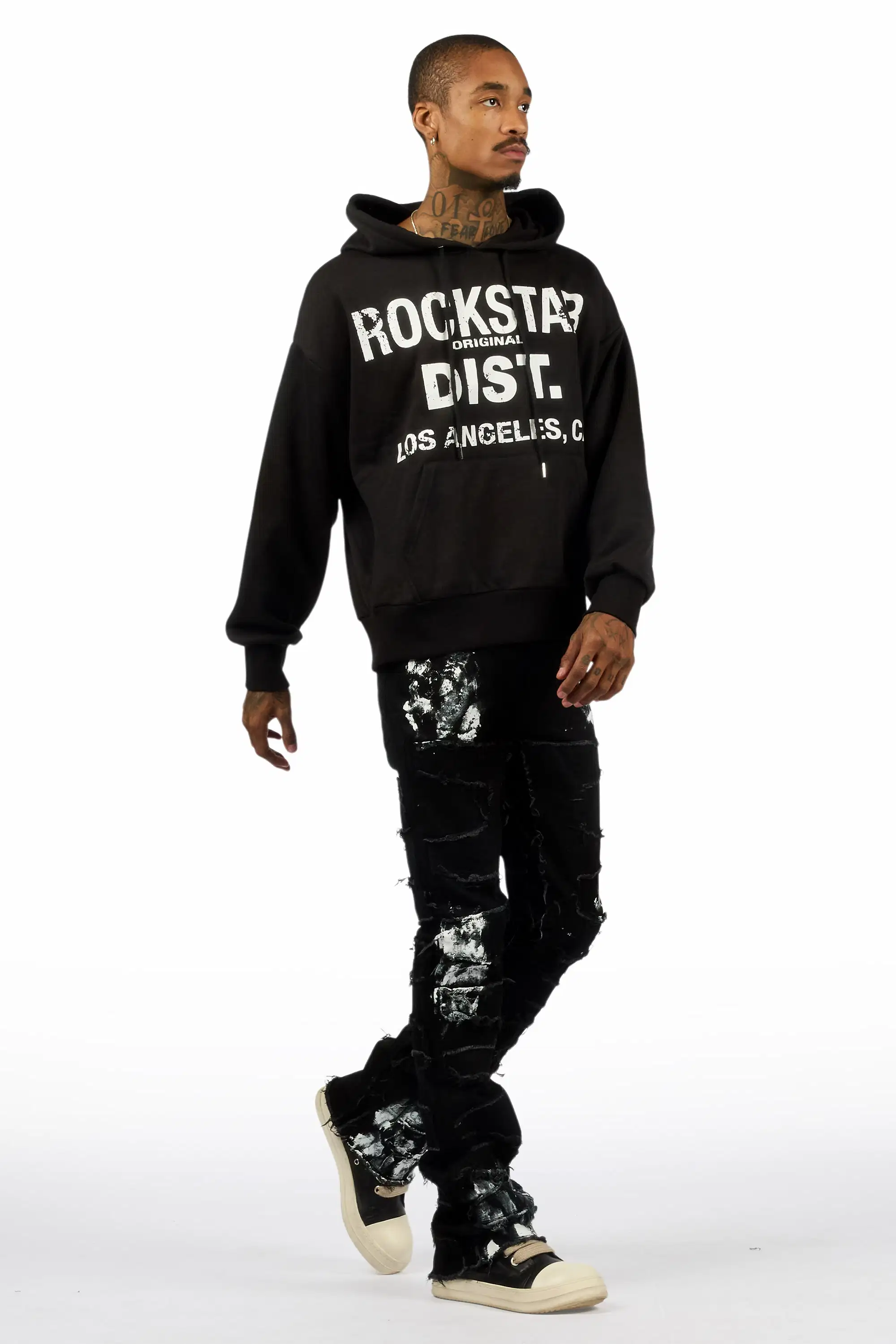 Saxon Black/Grey Hoodie/Stacked Flare Jean Set - Image 3