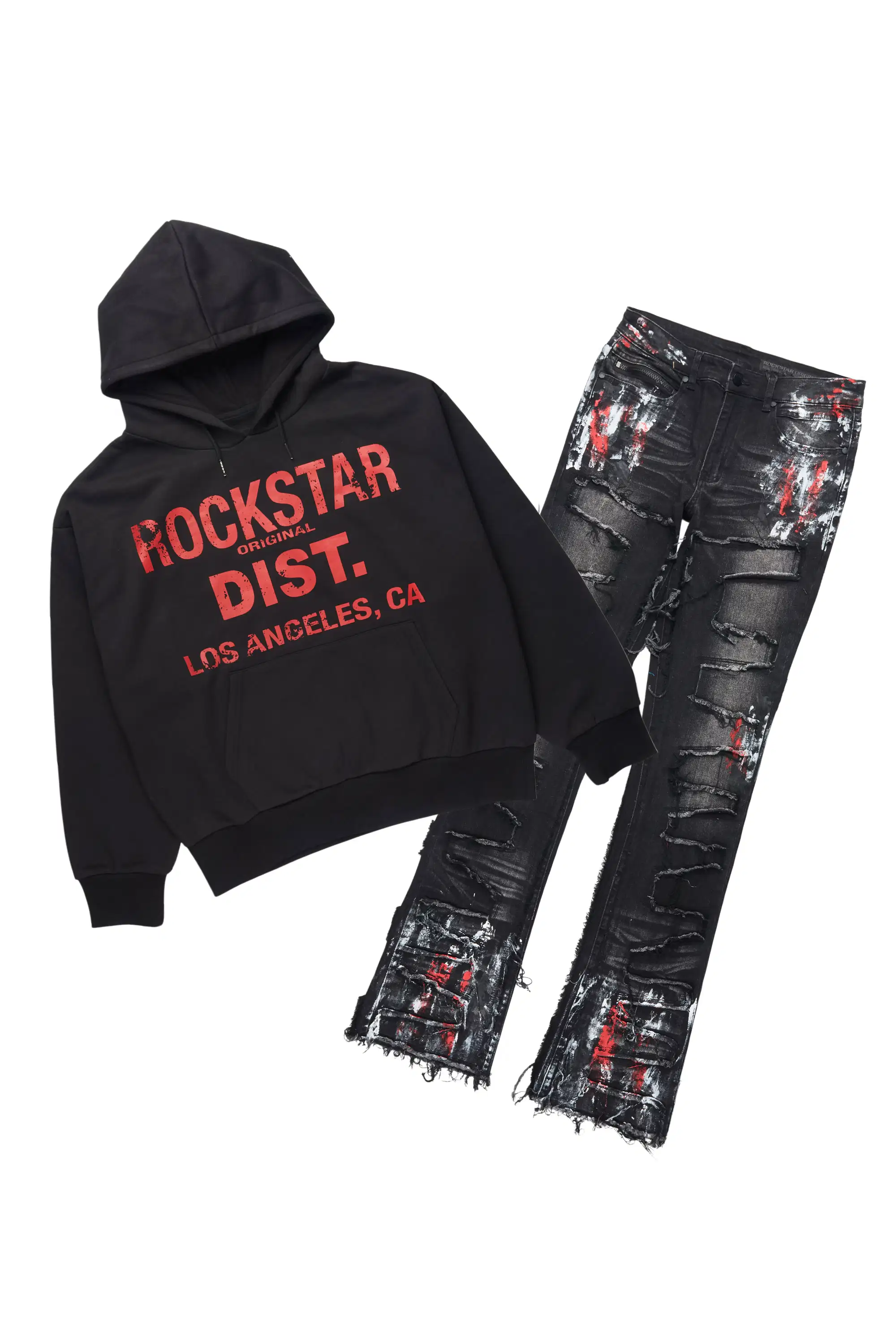 Saxon Black/Red Hoodie/Stacked Flare Jean Set