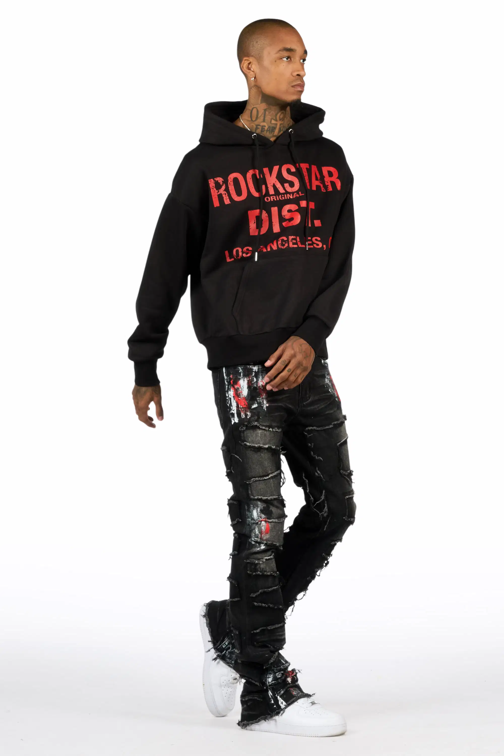 Saxon Black/Red Hoodie/Stacked Flare Jean Set - Image 3