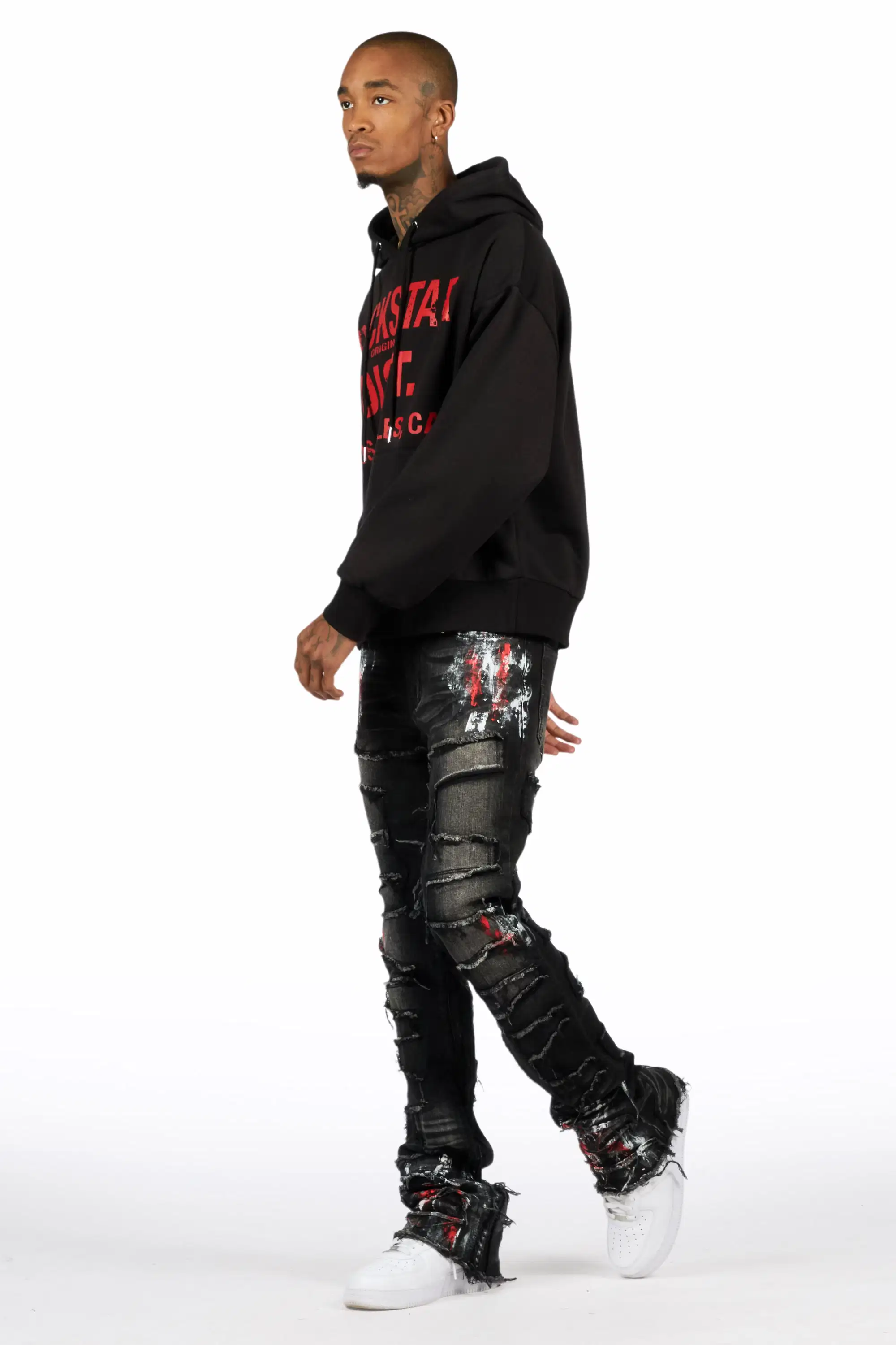 Saxon Black/Red Hoodie/Stacked Flare Jean Set - Image 5
