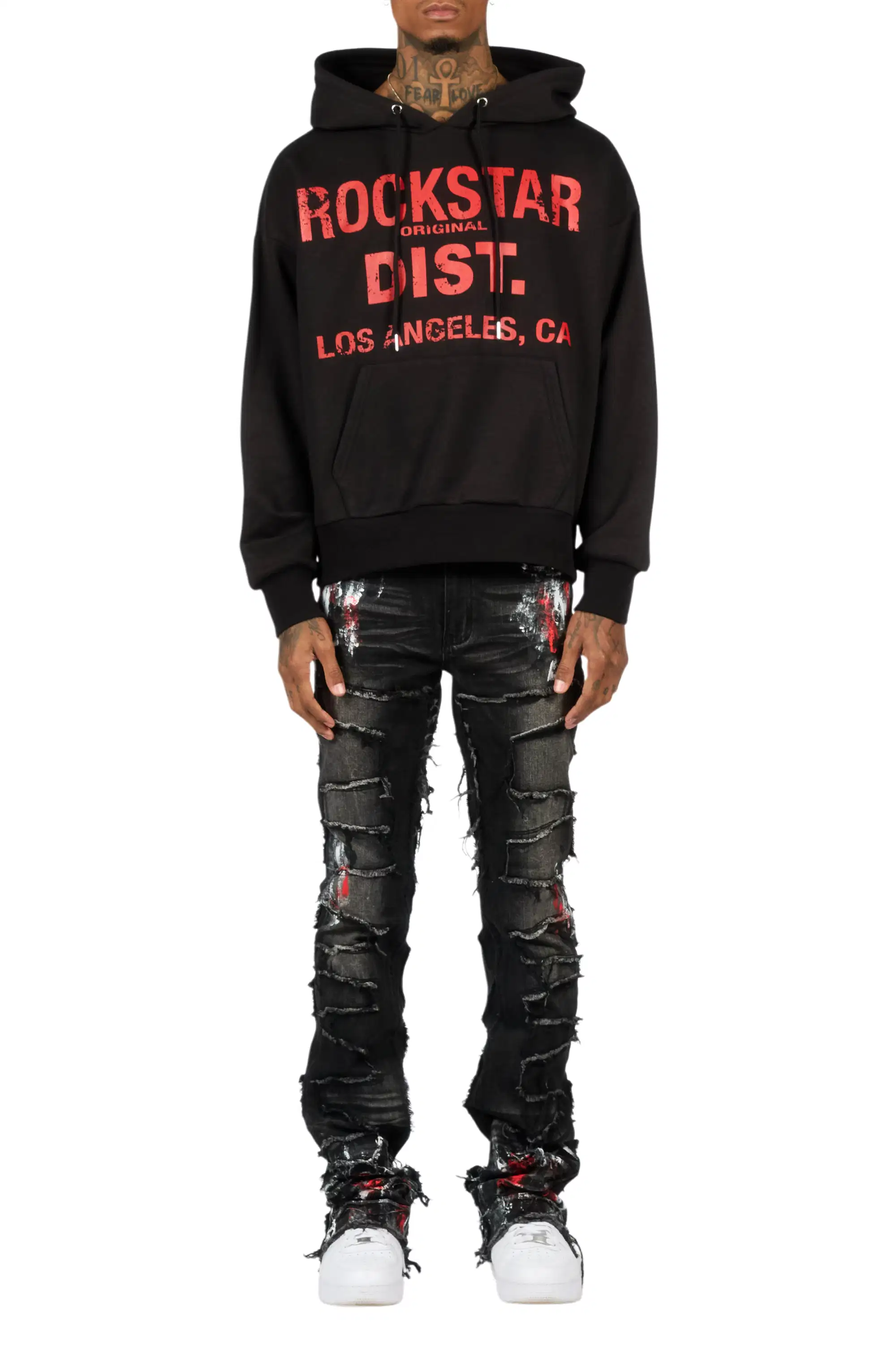 Saxon Black/Red Hoodie/Stacked Flare Jean Set - Image 9