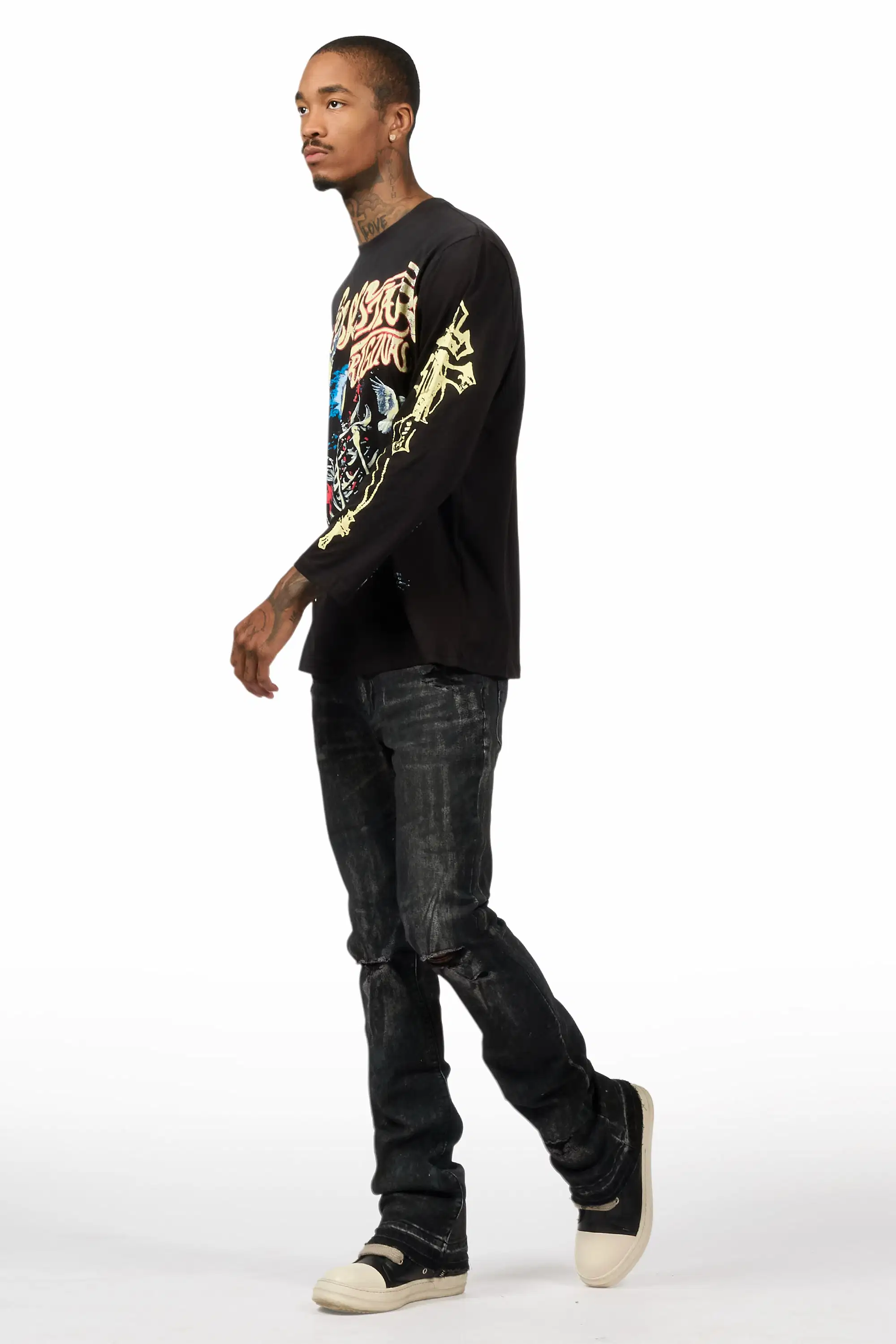 Danby Black Long Sleeve & Inkspill Grey Oil Wash Stacked Flare Jean Bundle - Image 5