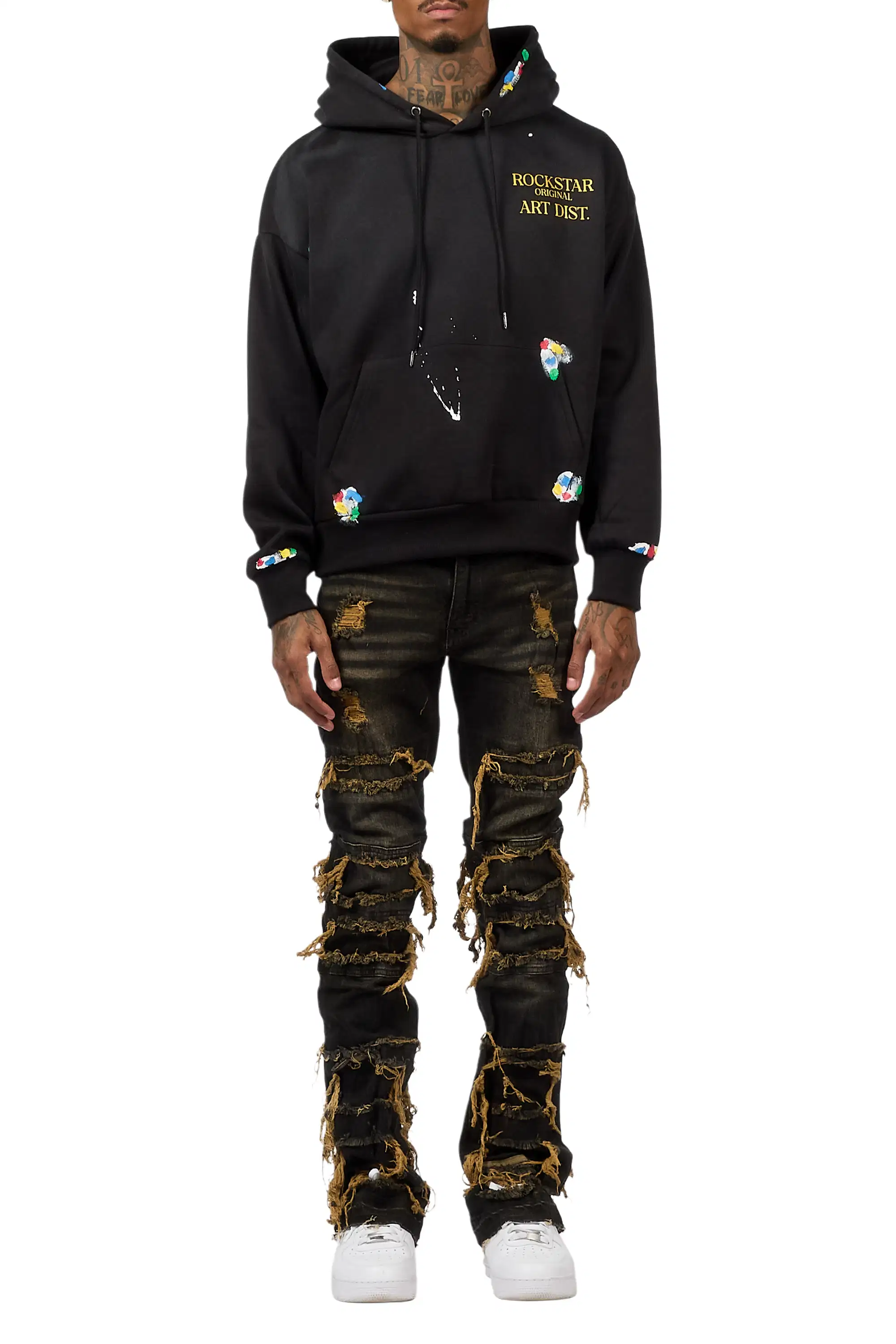 Palmer Black Relaxed Hoodie & Vasco Tint Grey Stacked Flare Jean Set - Image 10