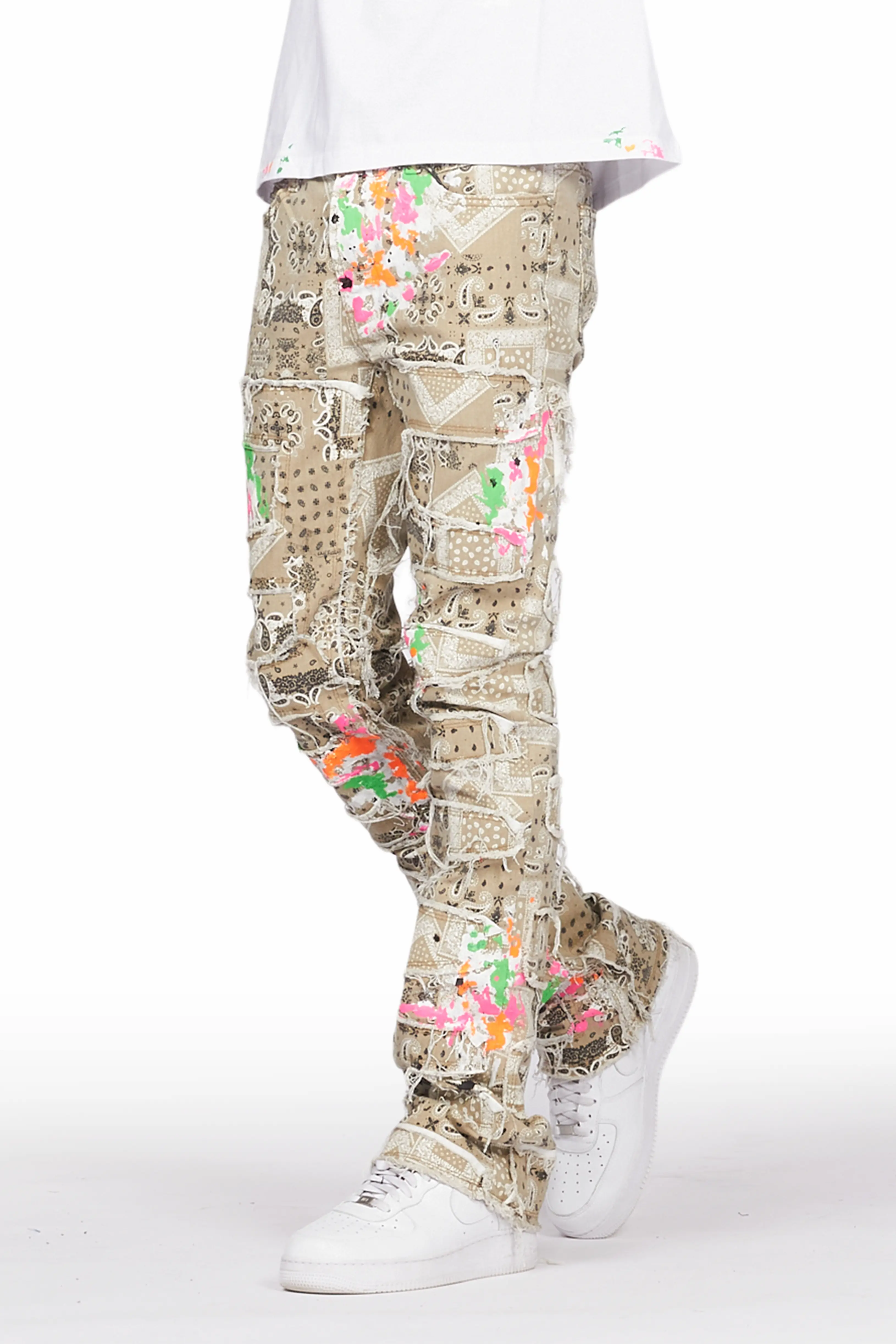 Kavi White/Beige T-Shirt/Stacked Flare Jean Set - Image 2