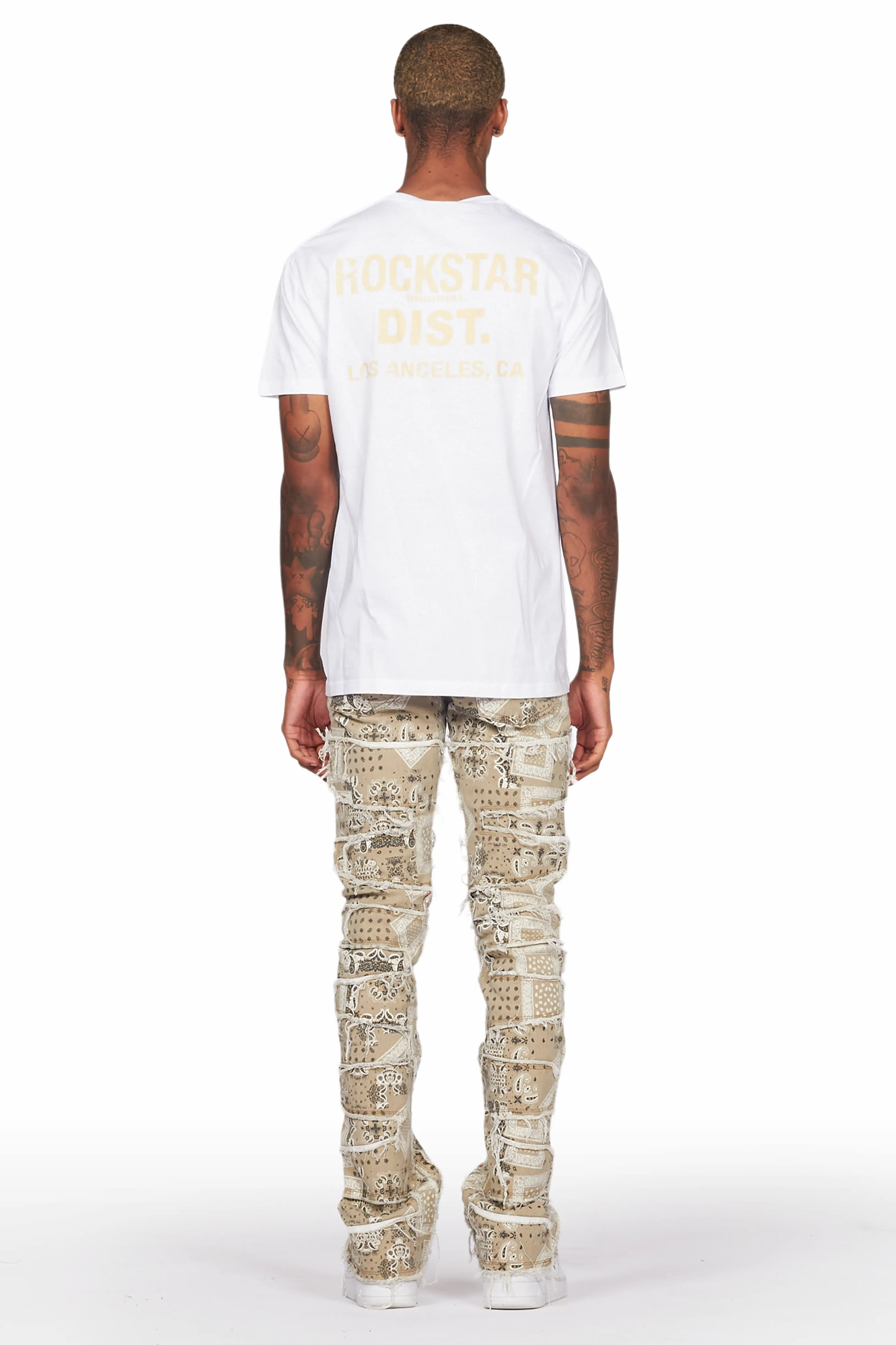 Kavi White/Beige T-Shirt/Stacked Flare Jean Set - Image 4