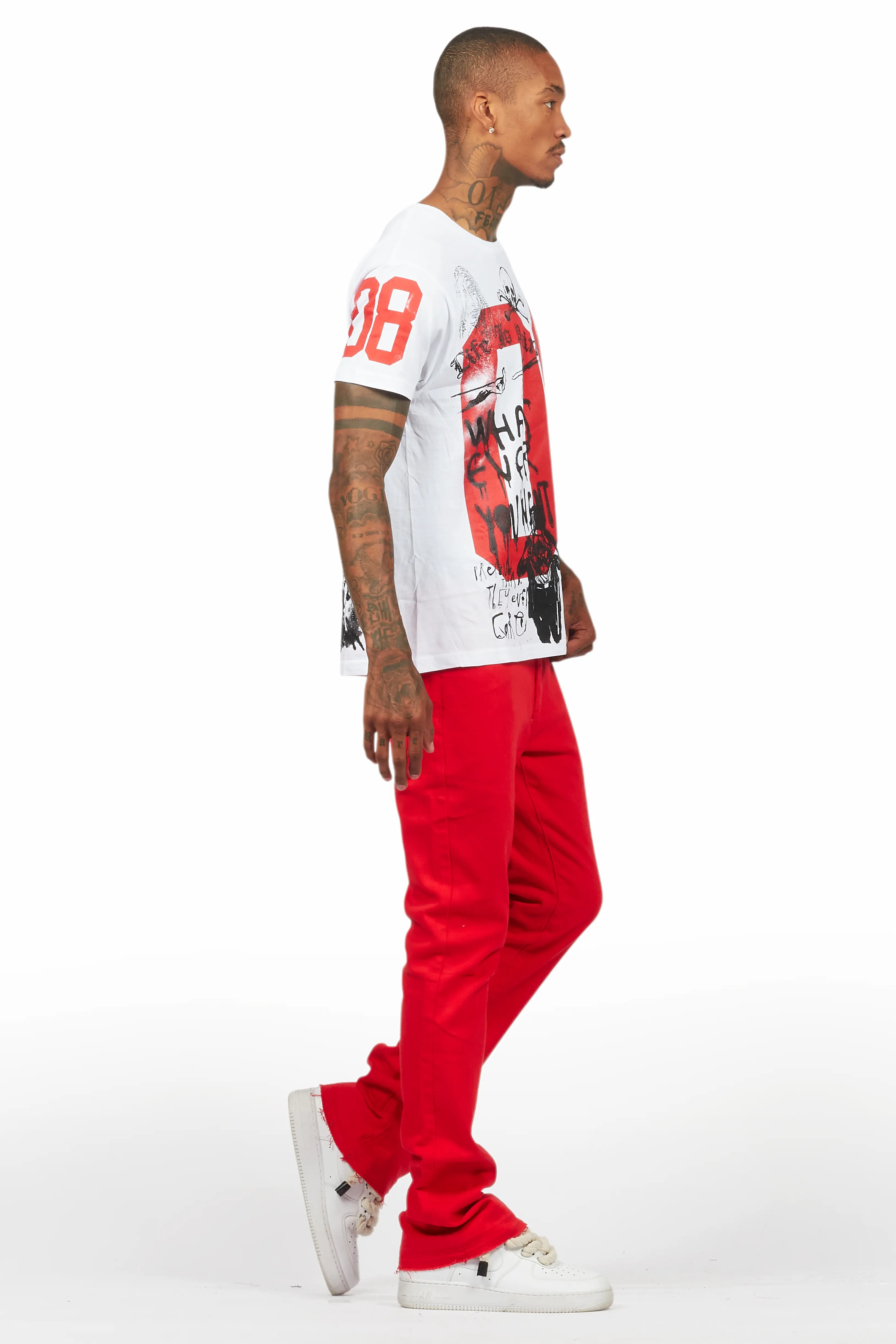 Grill White/Red Oversized Graphic T-Shirt/Dag Stacked Flare Jean Set - Image 3
