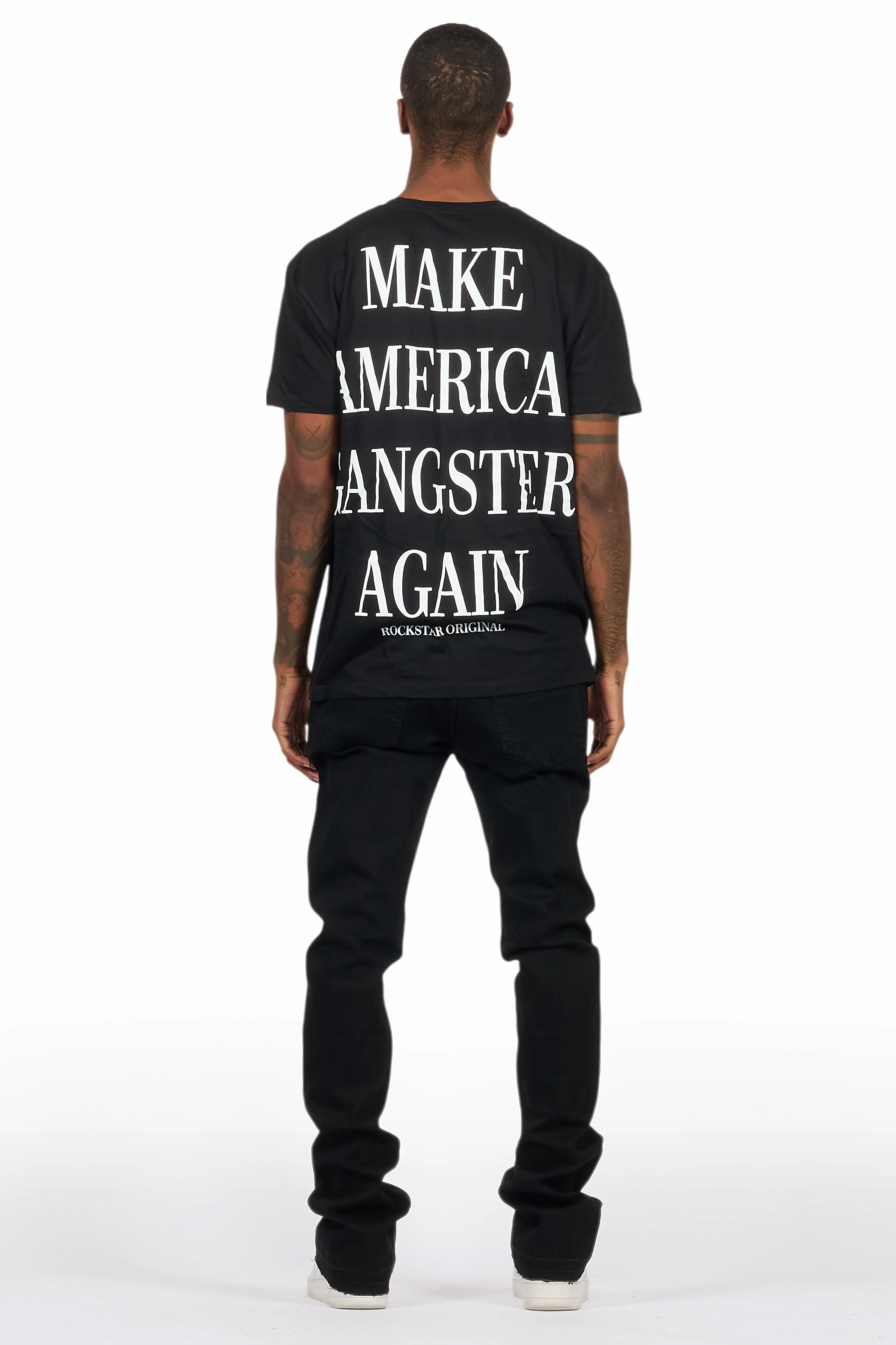 Drako Black/White Oversized Graphic T-Shirt/Dag Stacked Flare Jean Set - Image 4