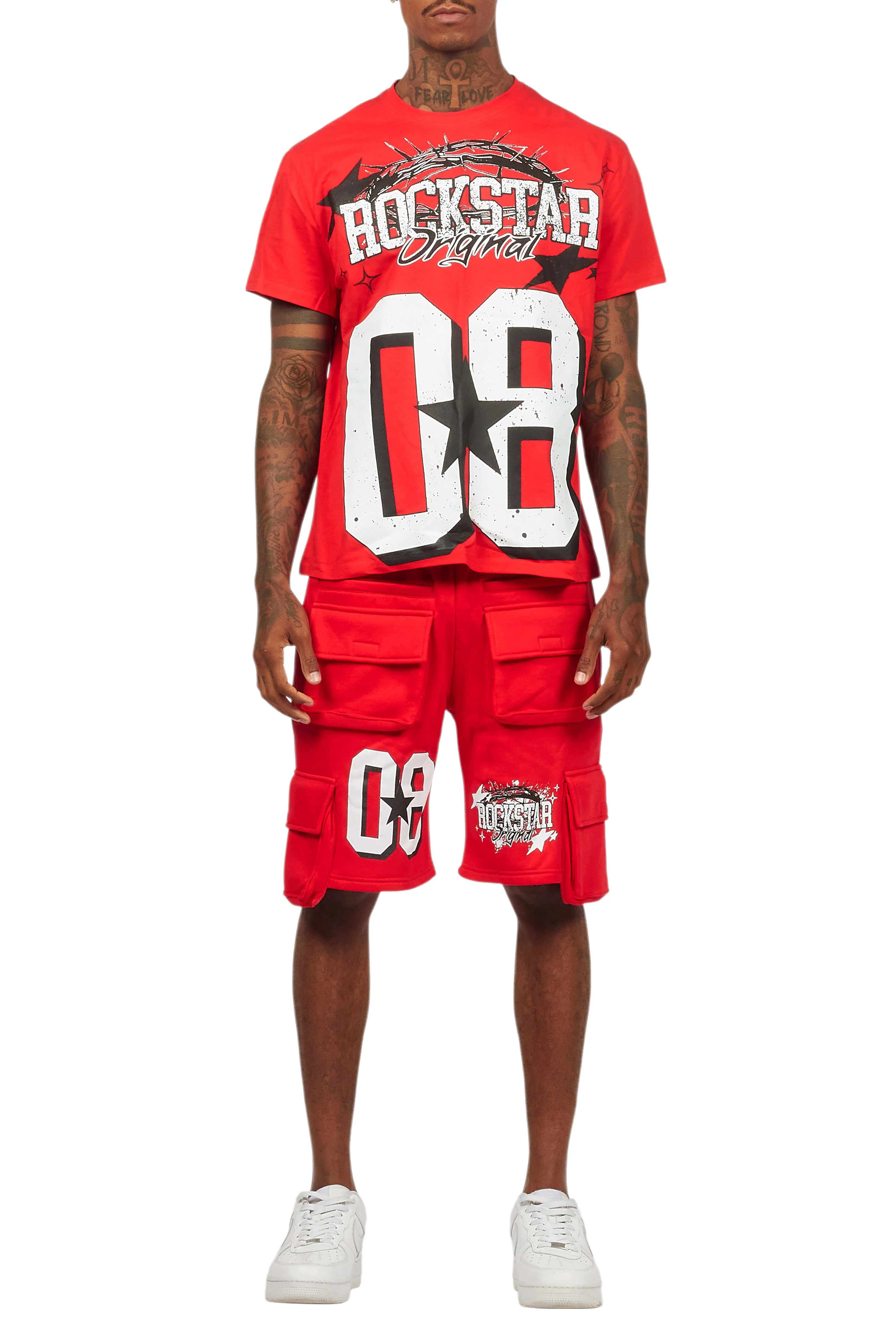 AllStar Red/White T-Shirt Cargo Short Set - Image 13