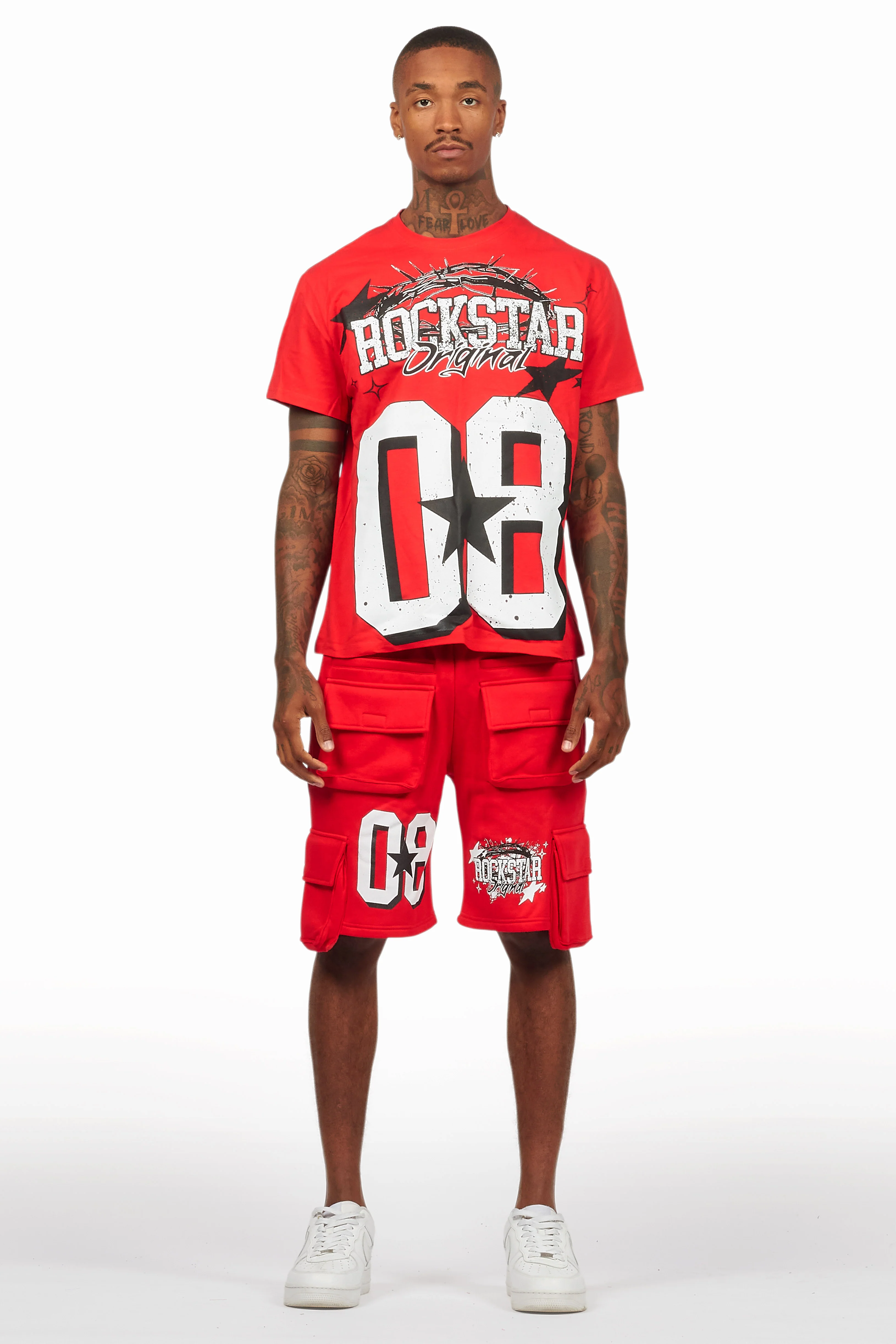 AllStar Red/White T-Shirt Cargo Short Set - Image 7
