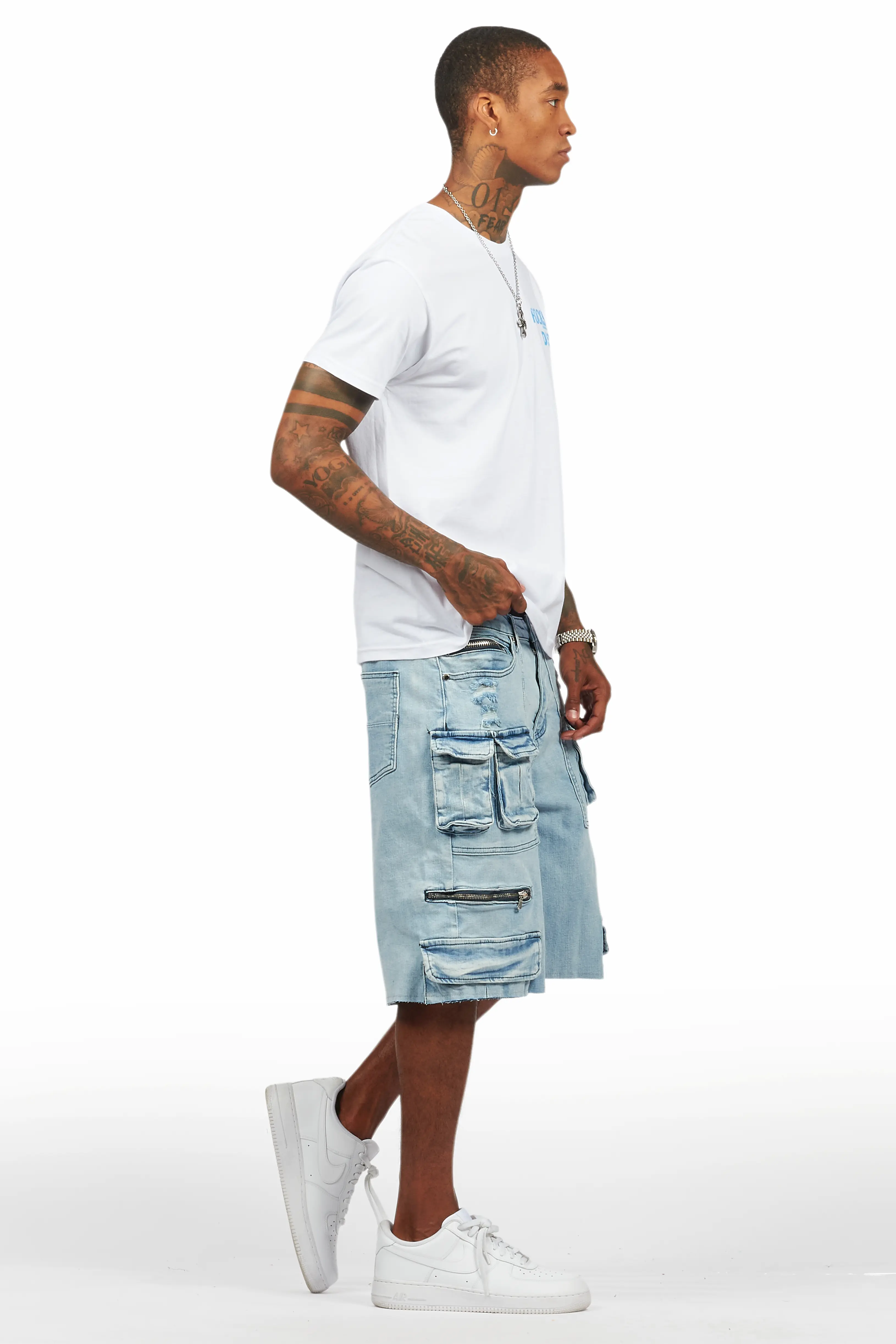 Lake White/Blue T-Shirt/Denim Short Set - Image 3