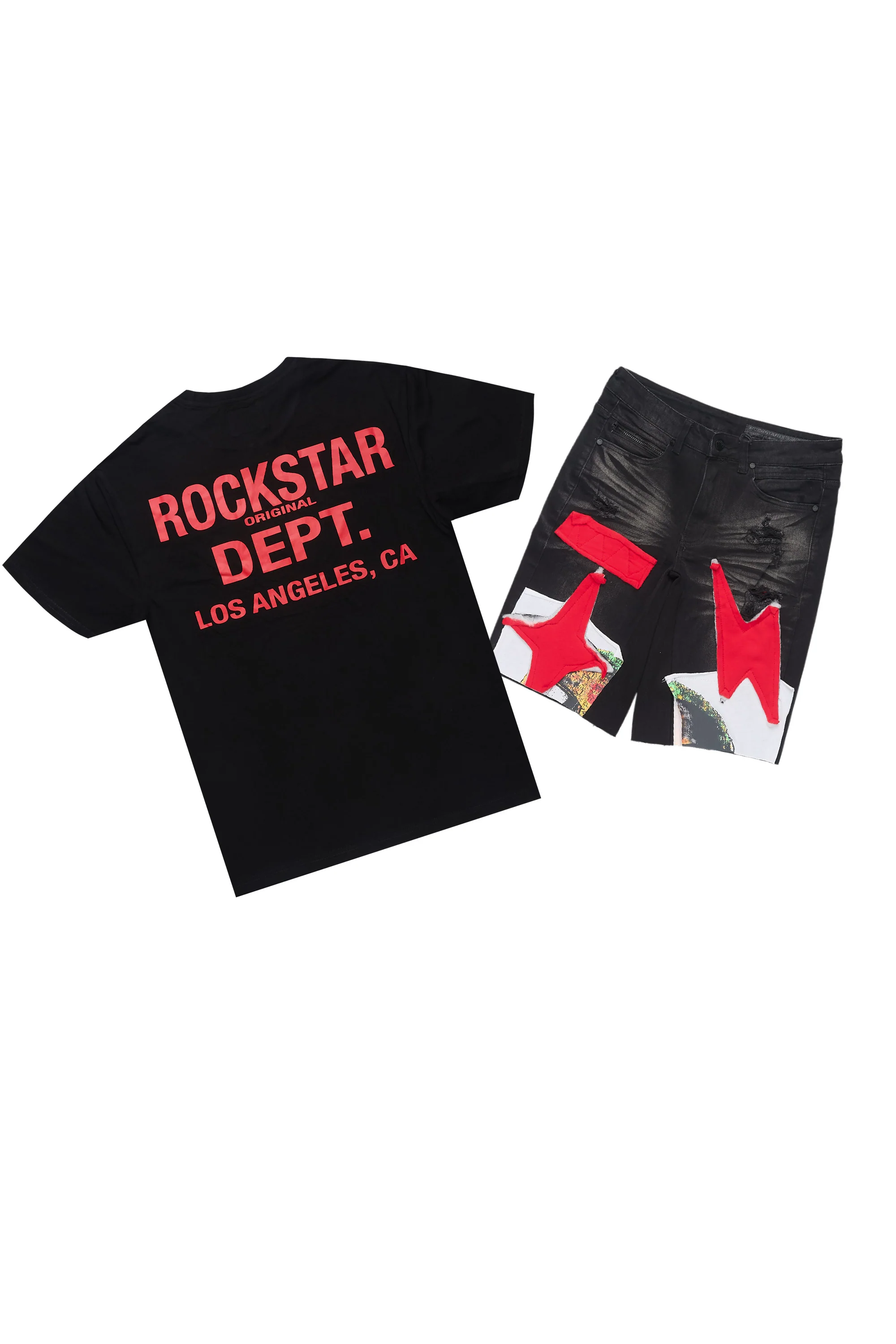 Akos Black/Red T-Shirt/Denim Short Set