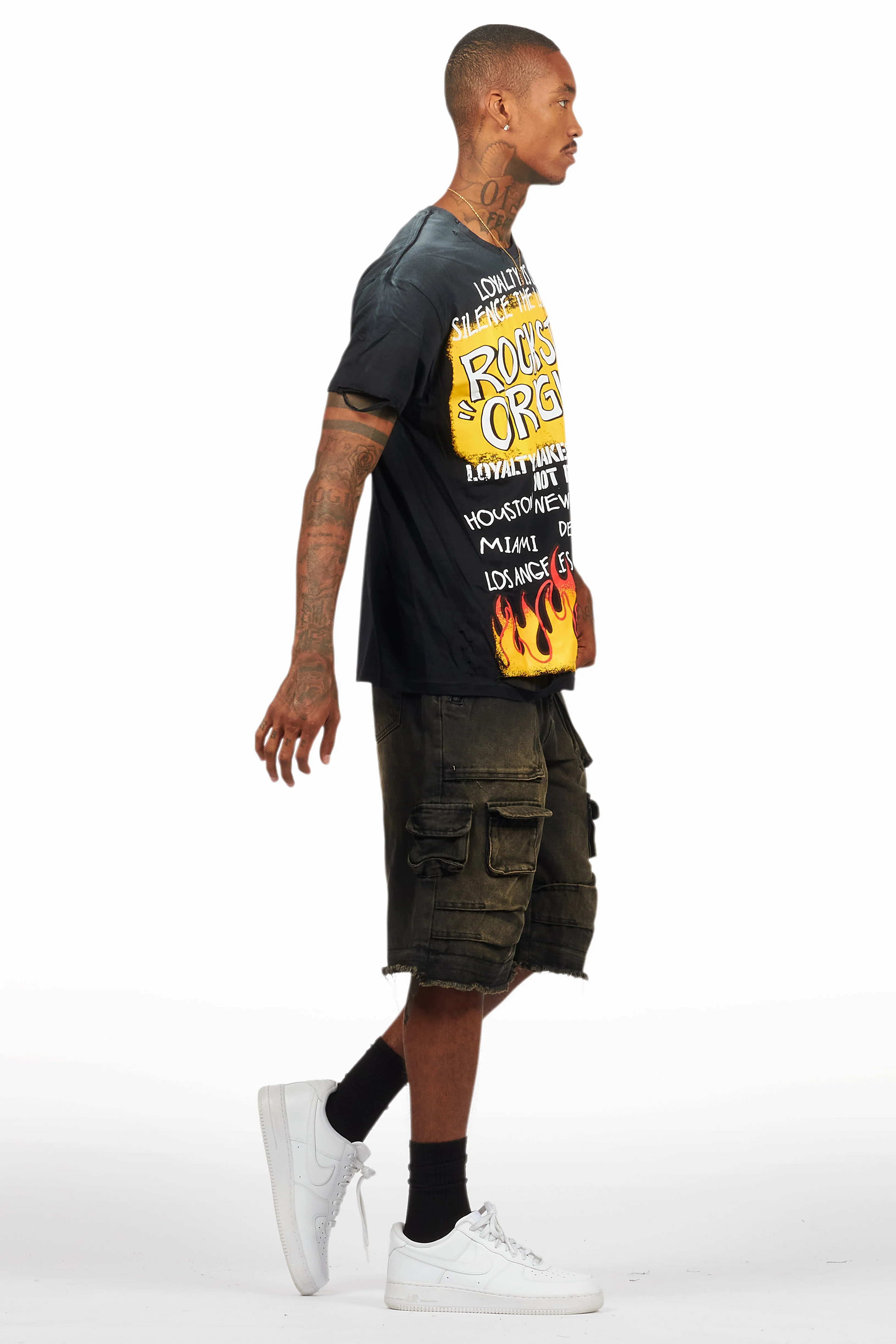 Beno Black/Yellow T-Shirt/Denim Short Set - Image 3