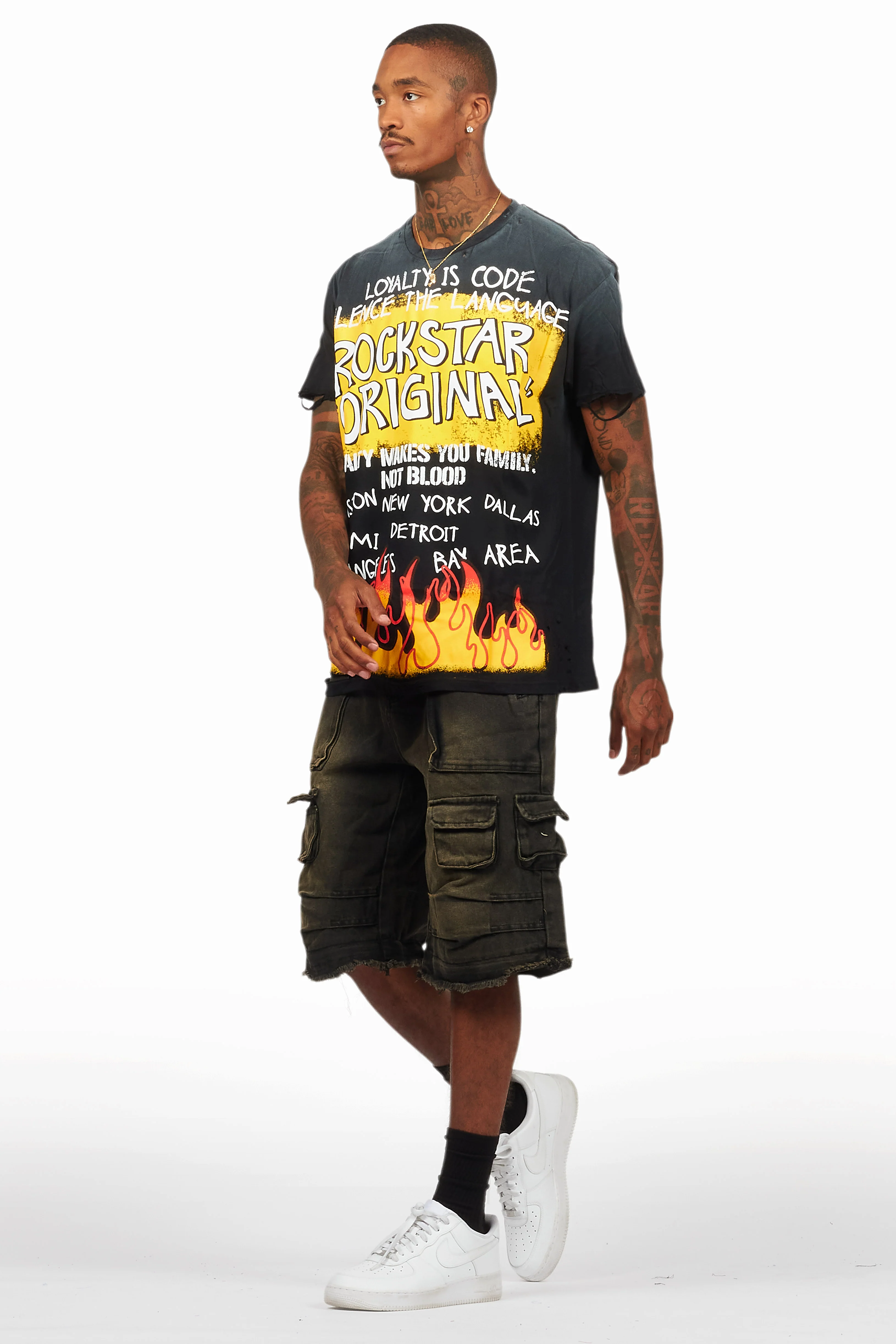 Beno Black/Yellow T-Shirt/Denim Short Set - Image 7