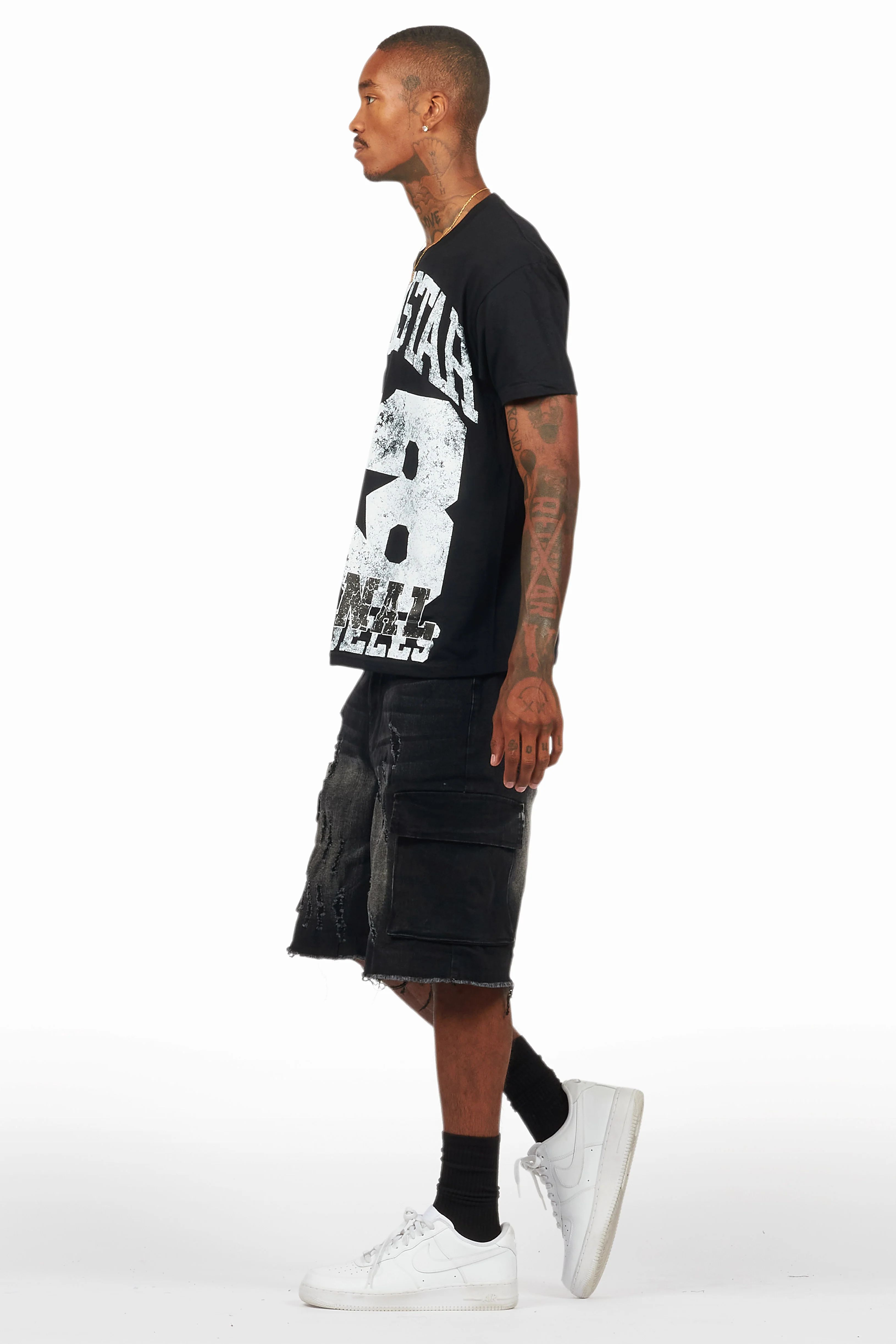 Kalix Black T-Shirt/Denim Short Set - Image 5