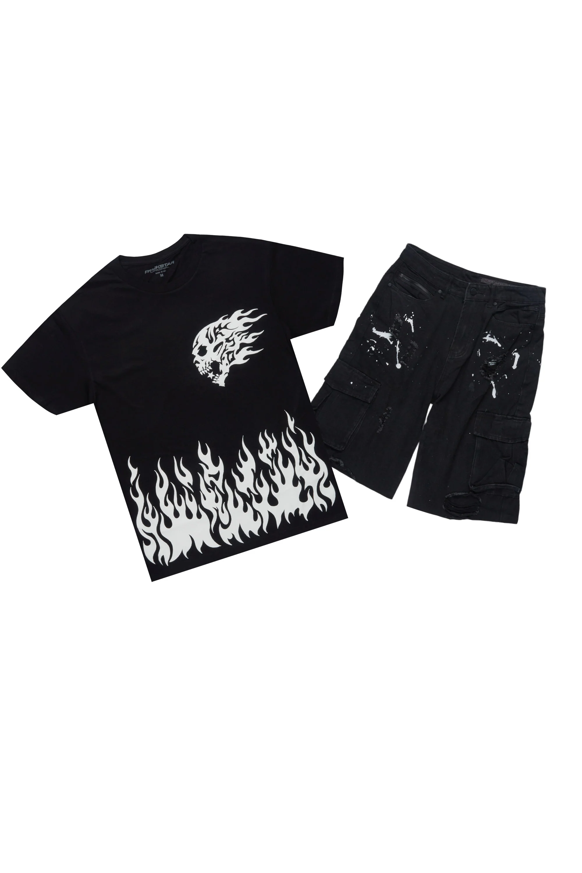 Bubble Black/White T-Shirt/Denim Short Set