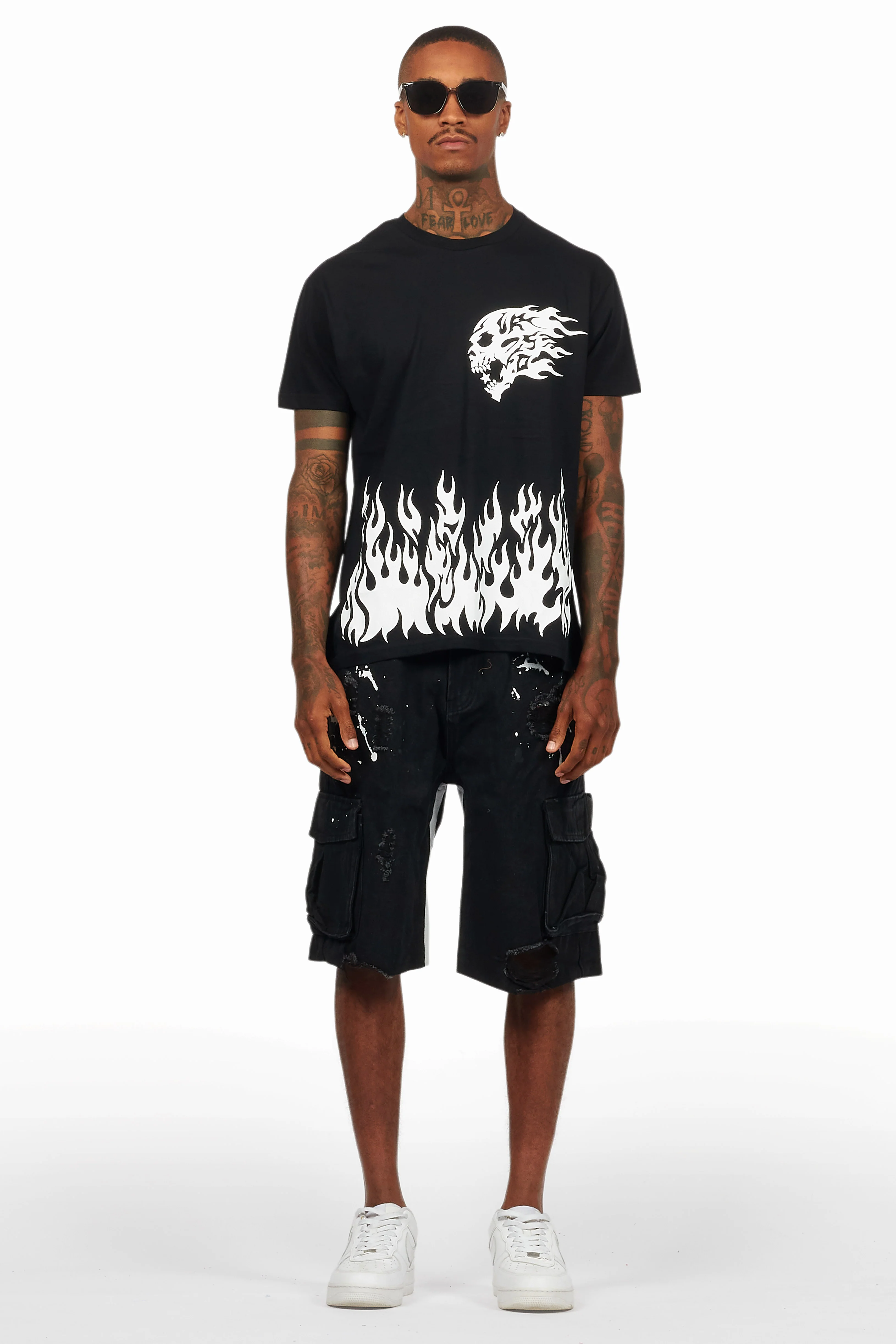 Bubble Black/White T-Shirt/Denim Short Set - Image 2