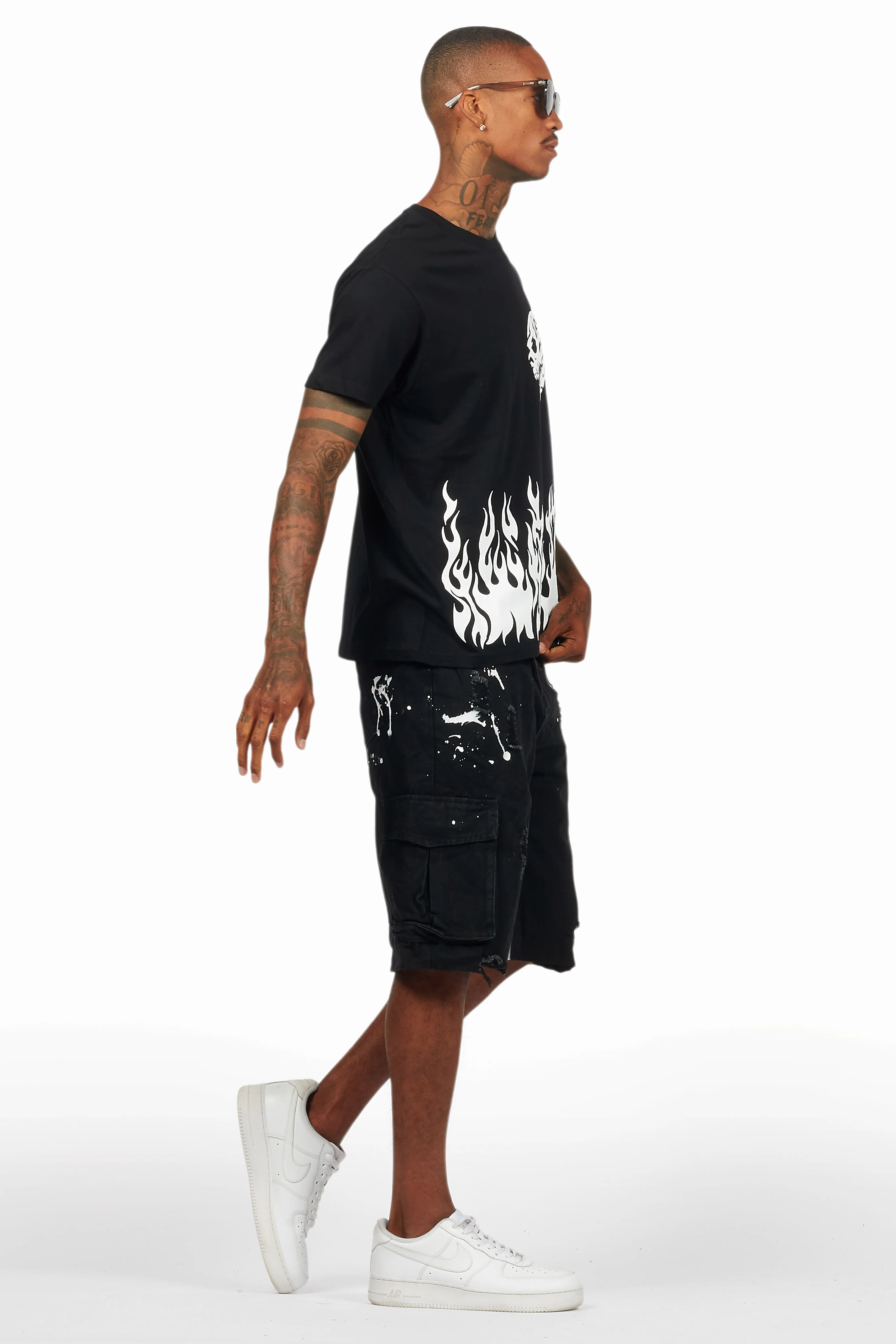 Bubble Black/White T-Shirt/Denim Short Set - Image 3