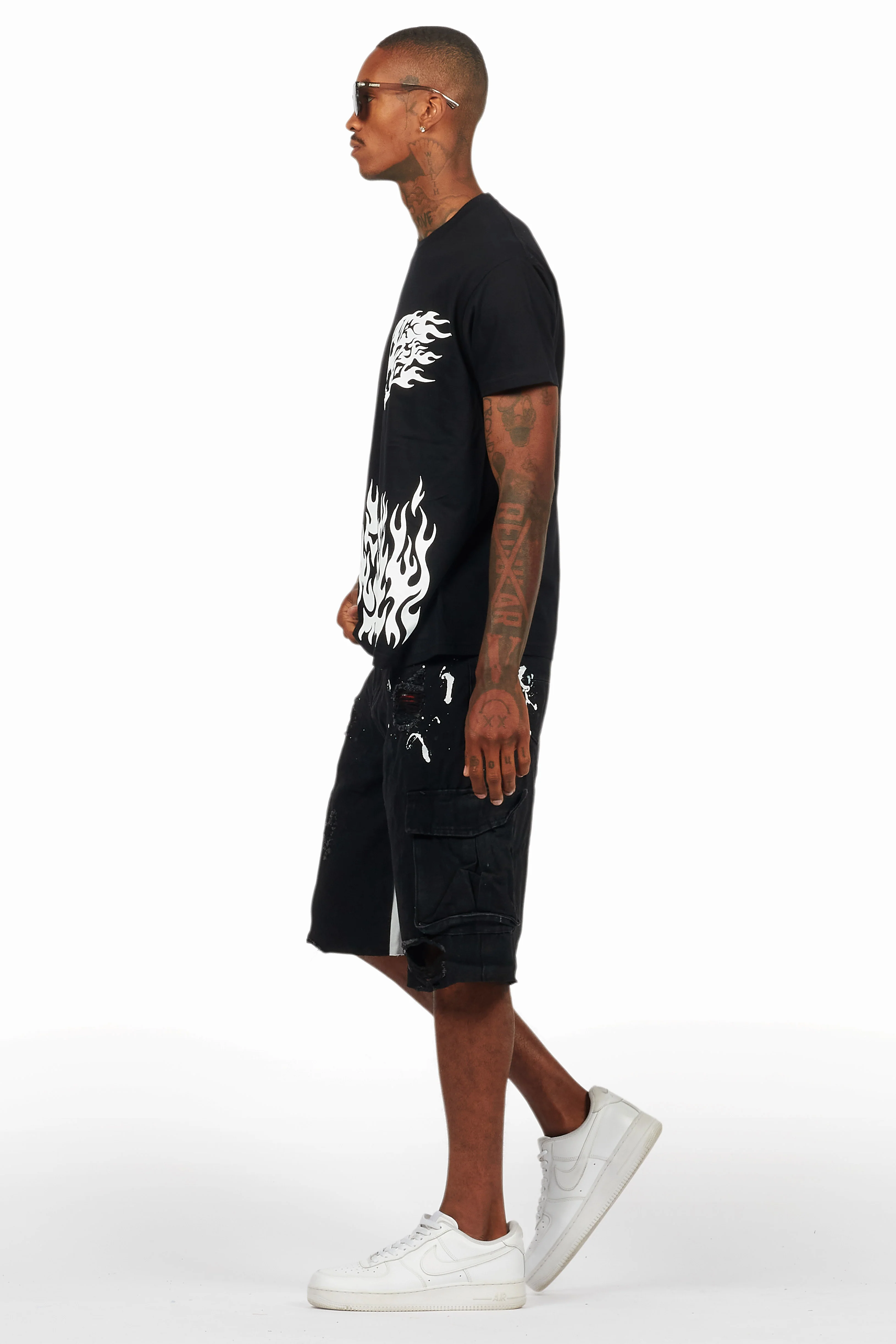 Bubble Black/White T-Shirt/Denim Short Set - Image 5