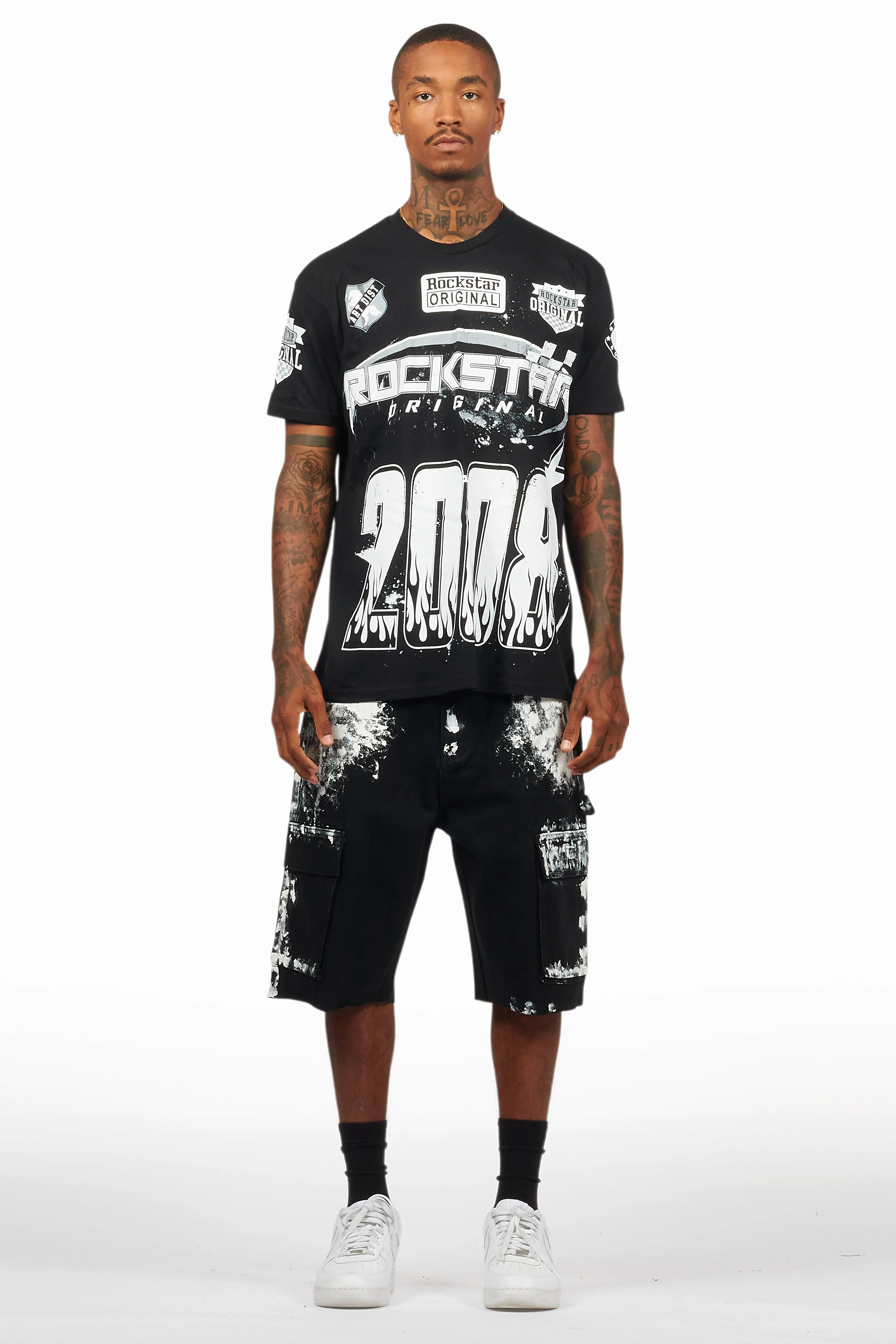 Amos Black/White T-Shirt/Denim Short Set - Image 2