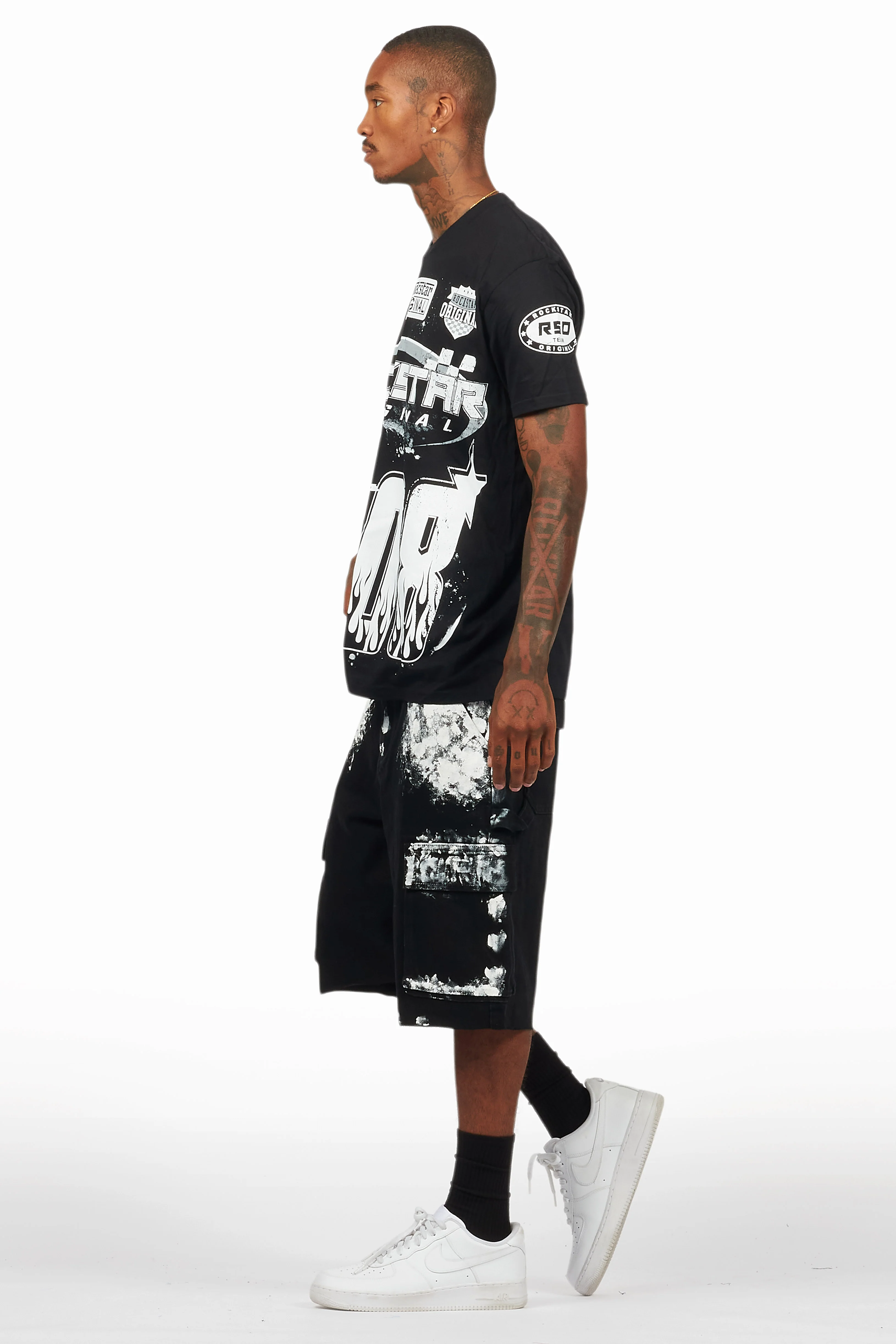 Amos Black/White T-Shirt/Denim Short Set - Image 5