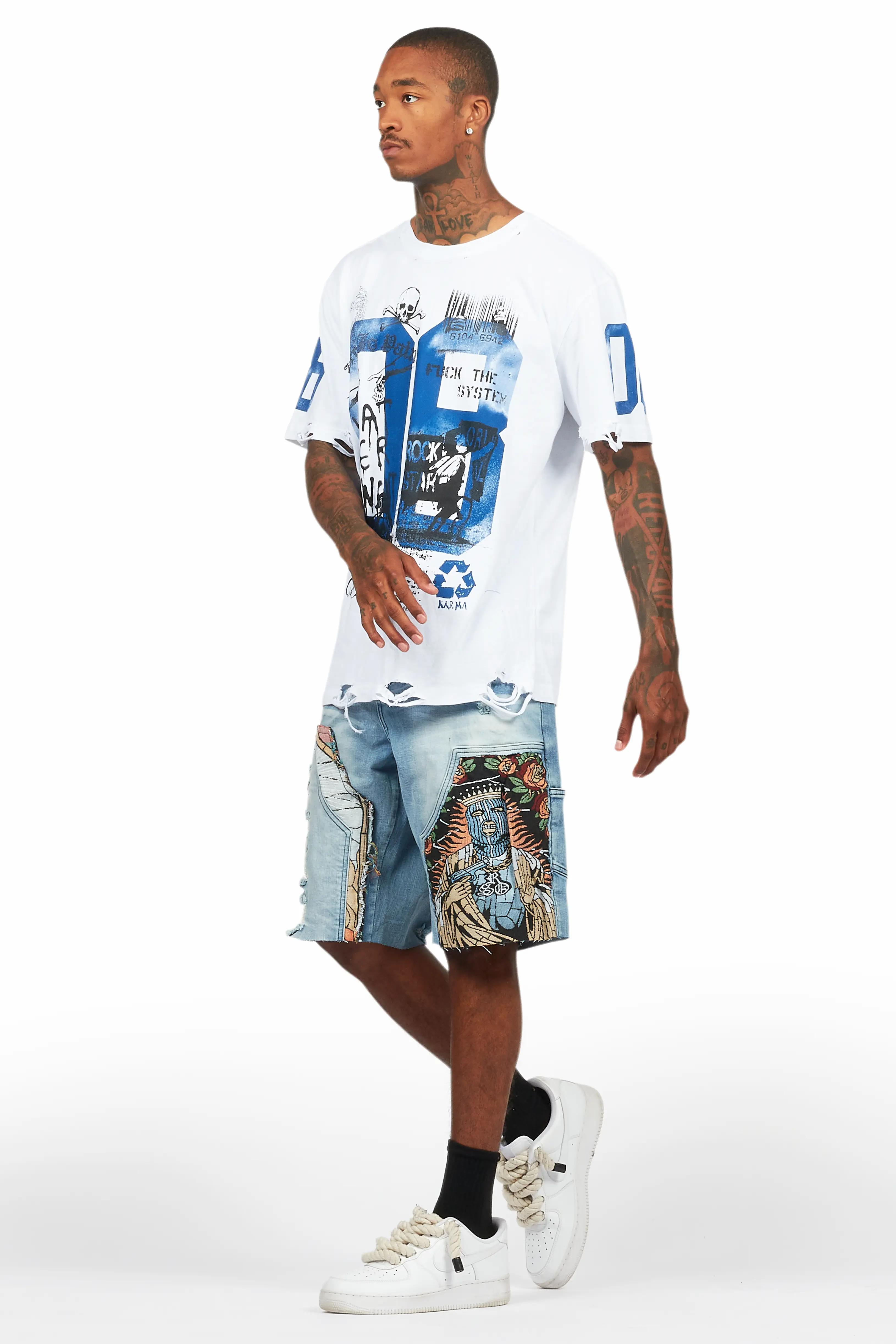 Grill White/Blue Tapestry T-Shirt/Denim Short Set - Image 12