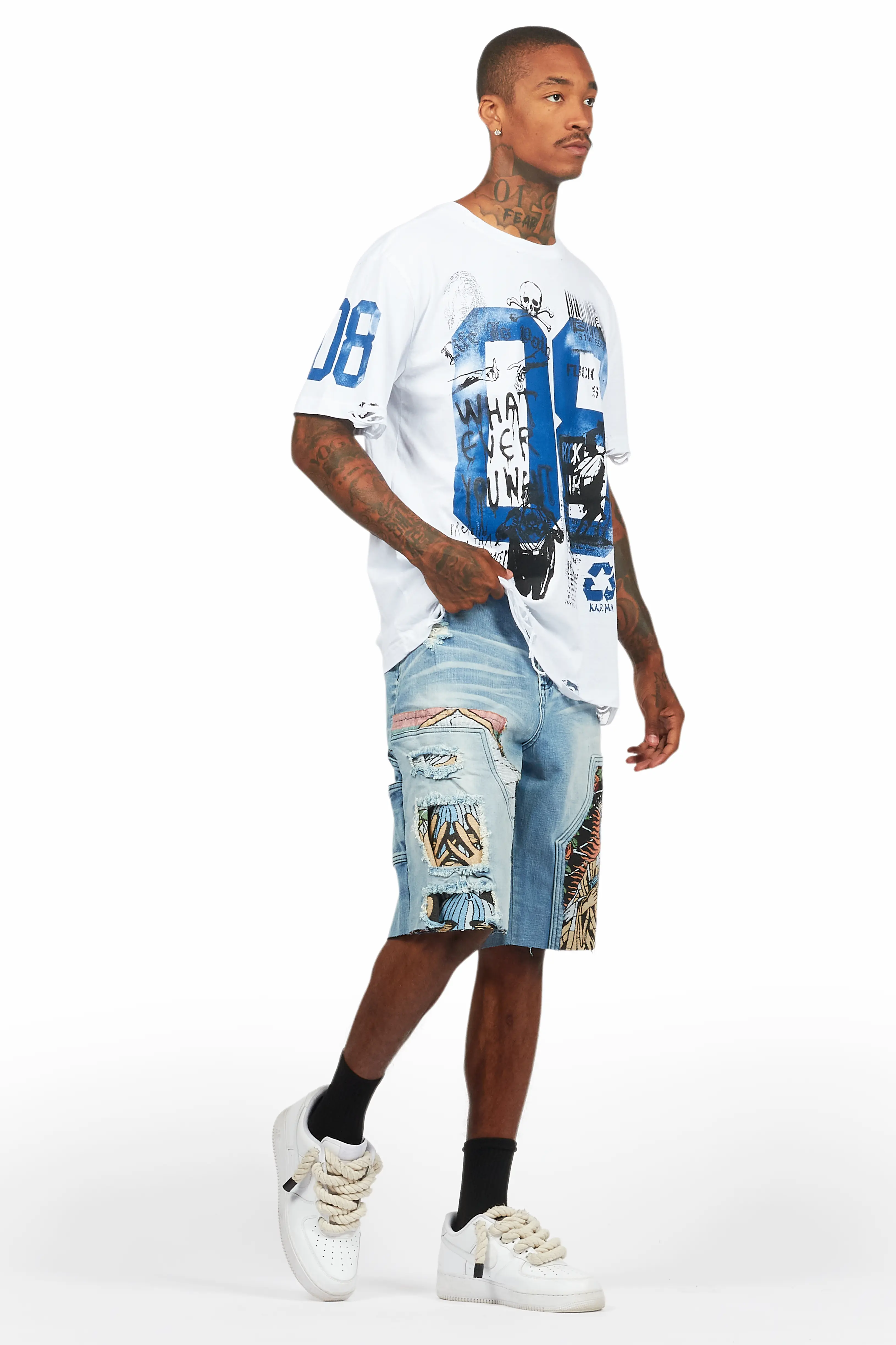 Grill White/Blue Tapestry T-Shirt/Denim Short Set - Image 13