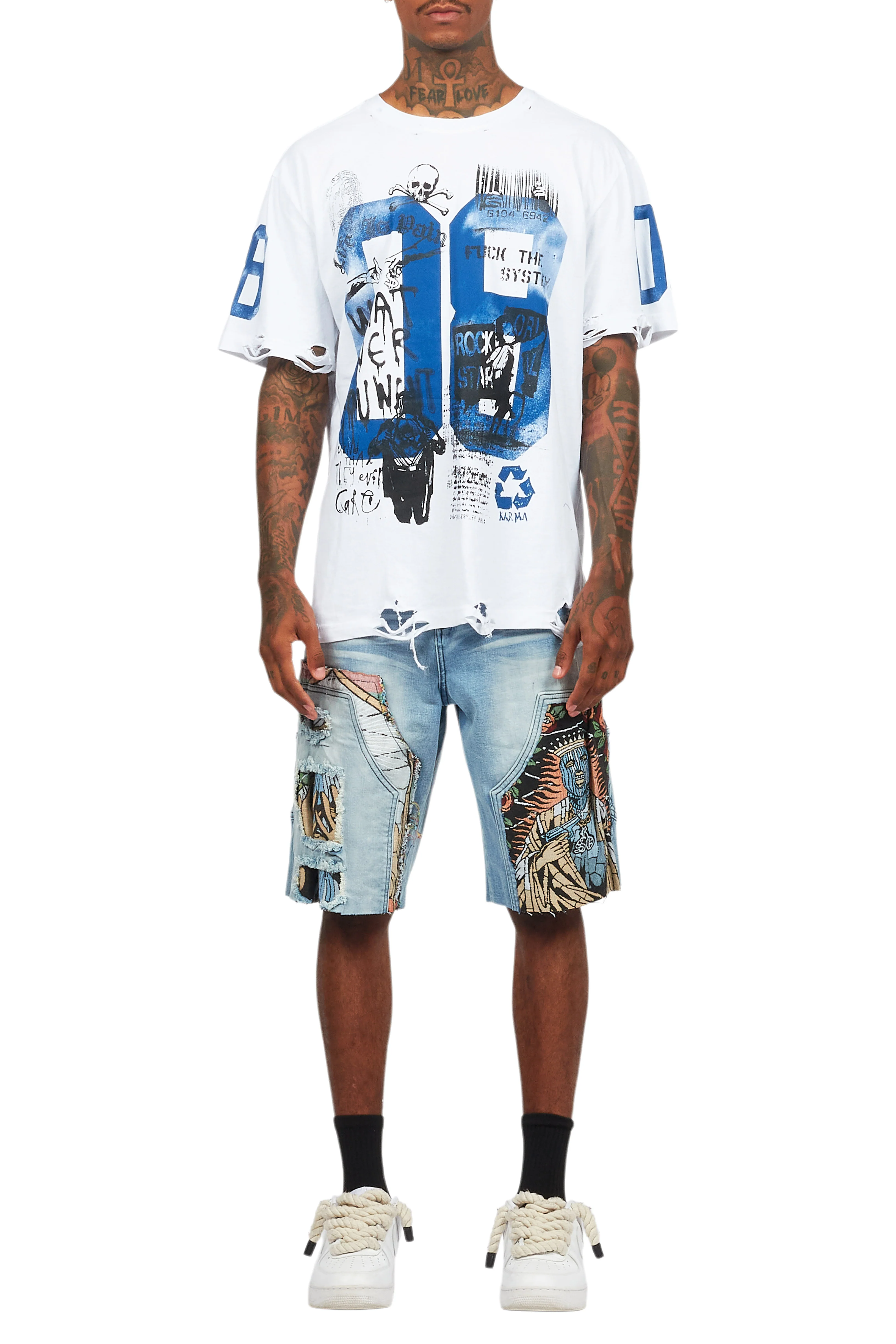 Grill White/Blue Tapestry T-Shirt/Denim Short Set - Image 14