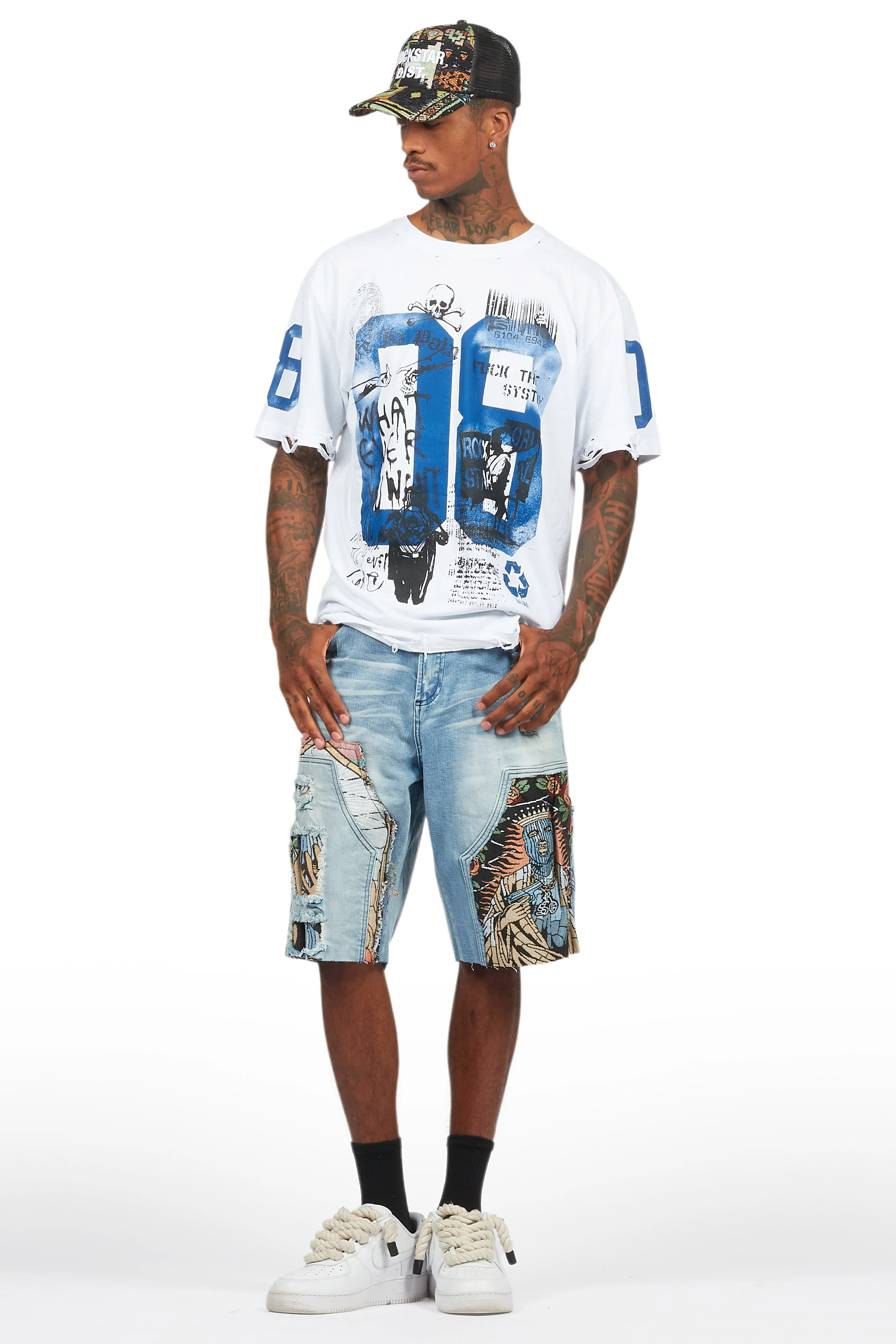 Grill White/Blue Tapestry T-Shirt/Denim Short Set - Image 2